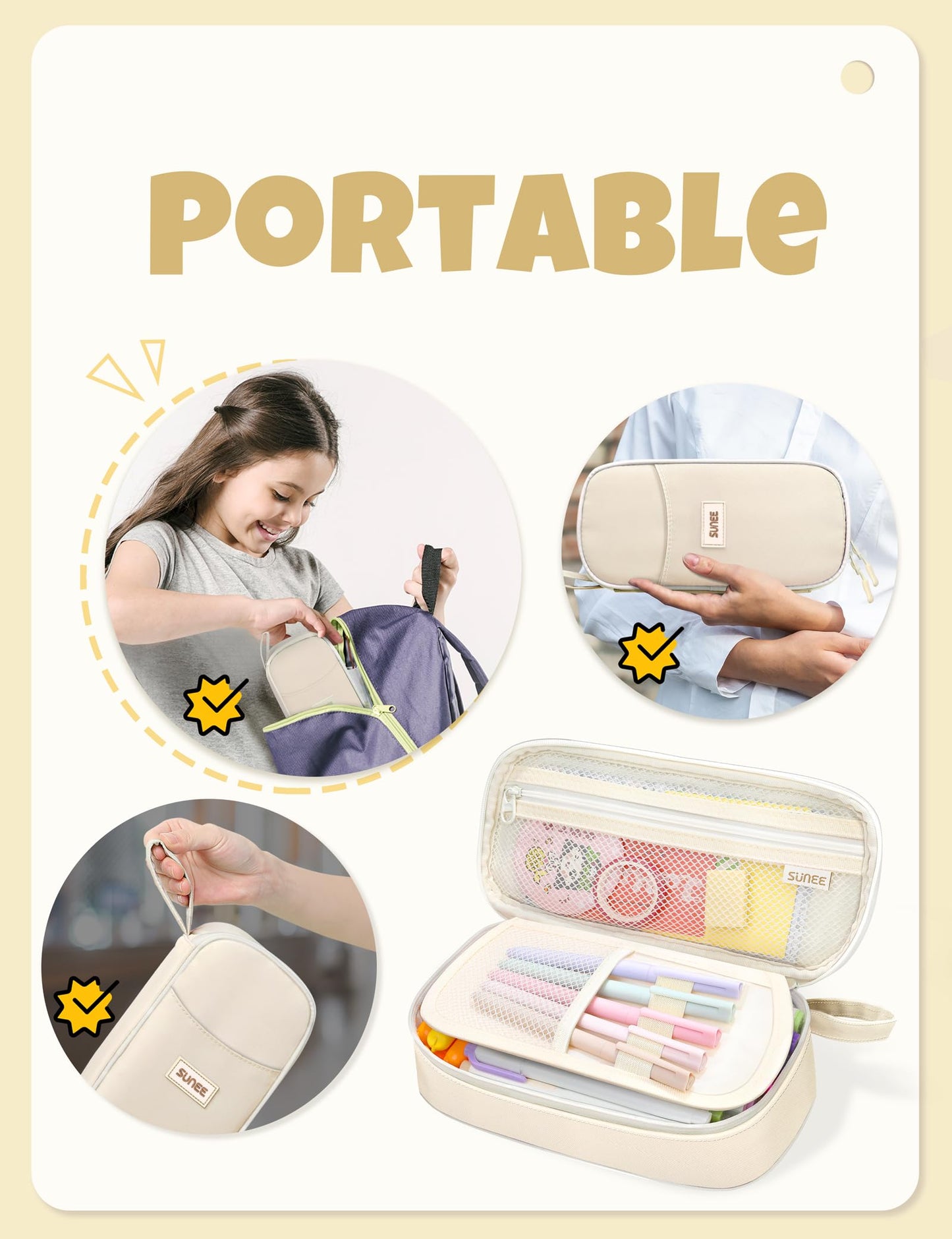 SUNEE Cute Pencil Case, Aesthetic Pen Pouch, Colored Large Pencil Bag with Zipper, Kawaii