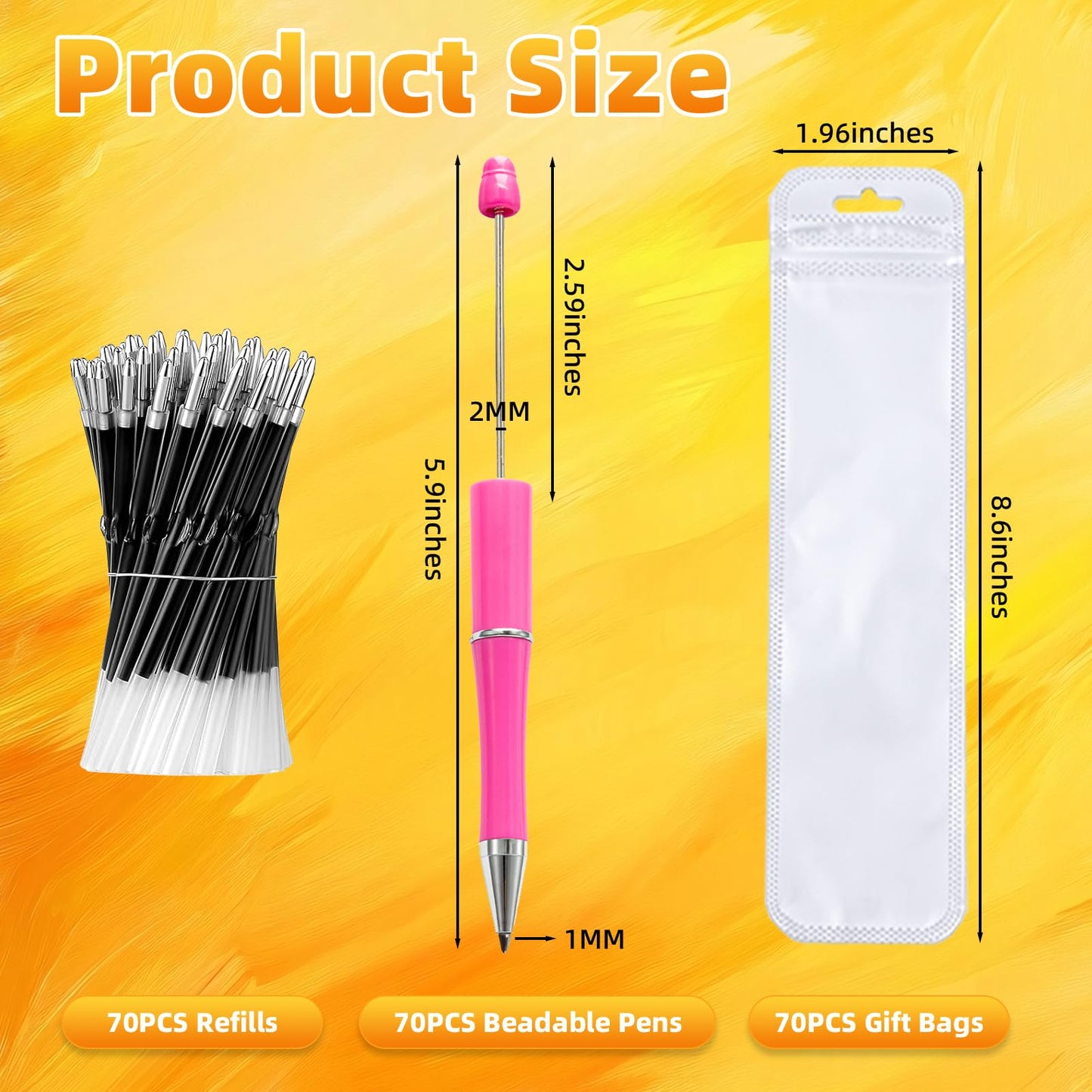 210 Pieces DIY Beadable Pen Bulk Kit – 70PCS Ballpoint Pen with Refills & Bags – Perfect for Beads