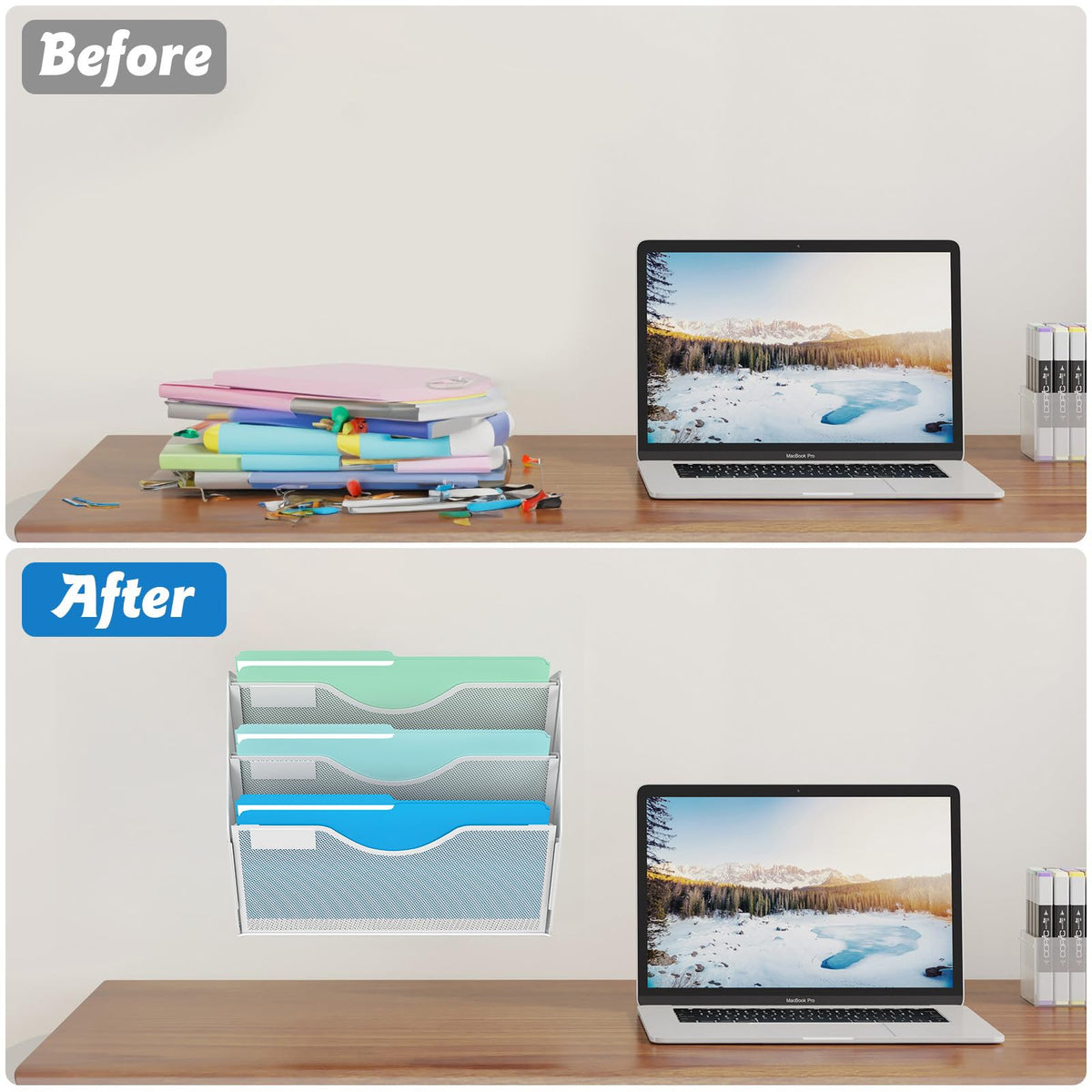 Gawerk 3 Tier Hanging Wall File Organizer, Mesh Mail Paper Orgnization Hanging File Folder Holder