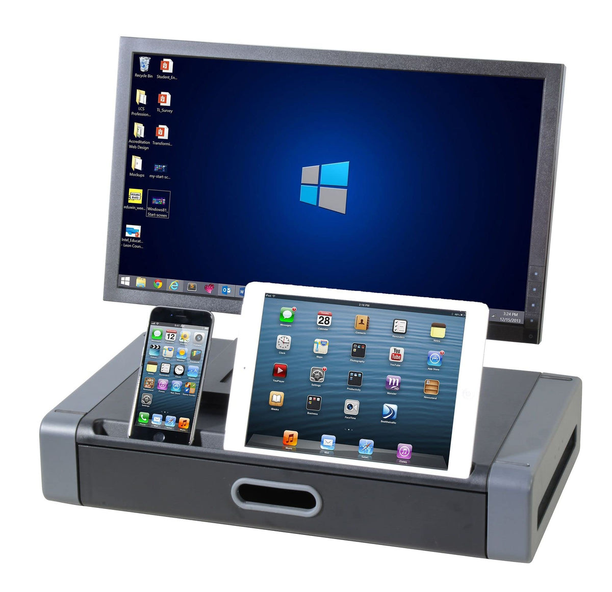 Kantek Monitor Riser with Drawer & Smartphone/Tablet Slot, 19-Inch Wide x 11-Inch Deep x 4-Inch