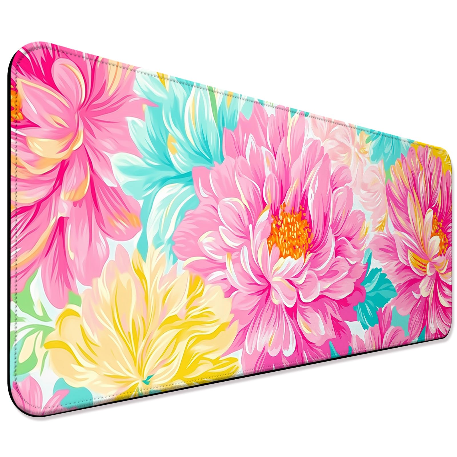 JIANG100 Flower Gaming Desk Mat, XL Large Extended Floral Mouse Pad, Pink