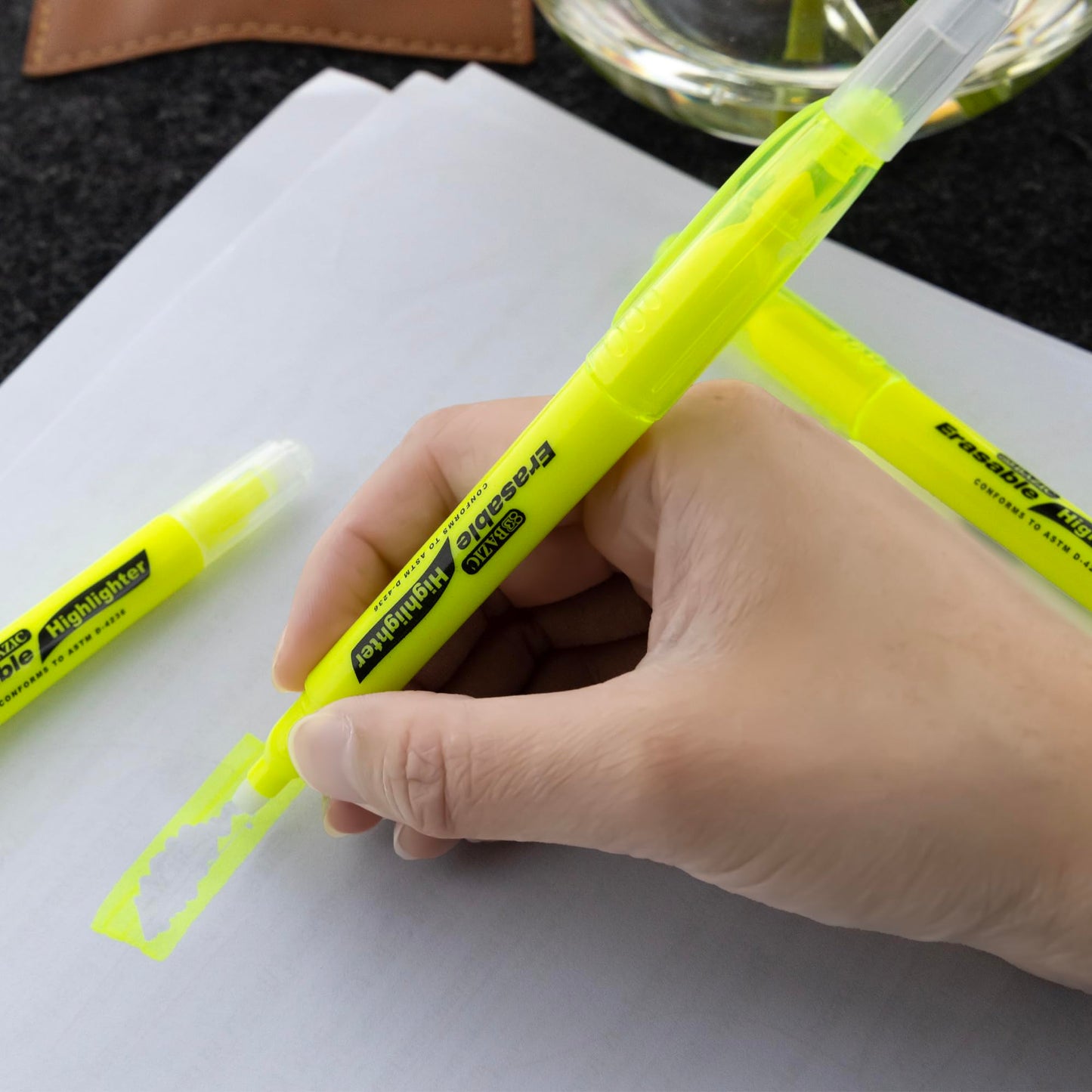 BAZIC PRODUCTS Yellow Erasable Highlighters, Eraser Tip, Chisel, 24-Box