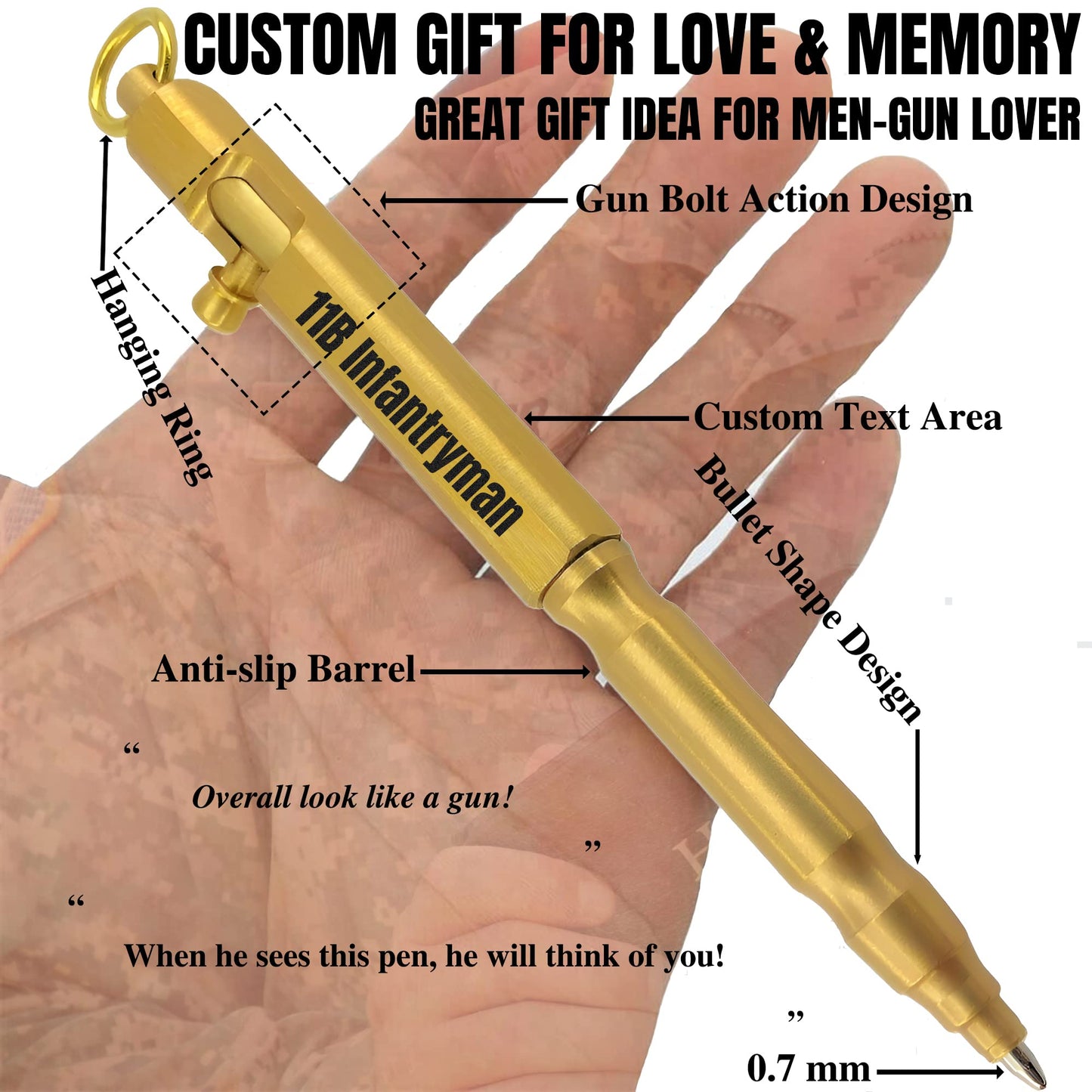 Auchic Custom Bolt Action Pen Free Engraving Custom Pocket EDC Metal Pen with 3 Refills Engravable