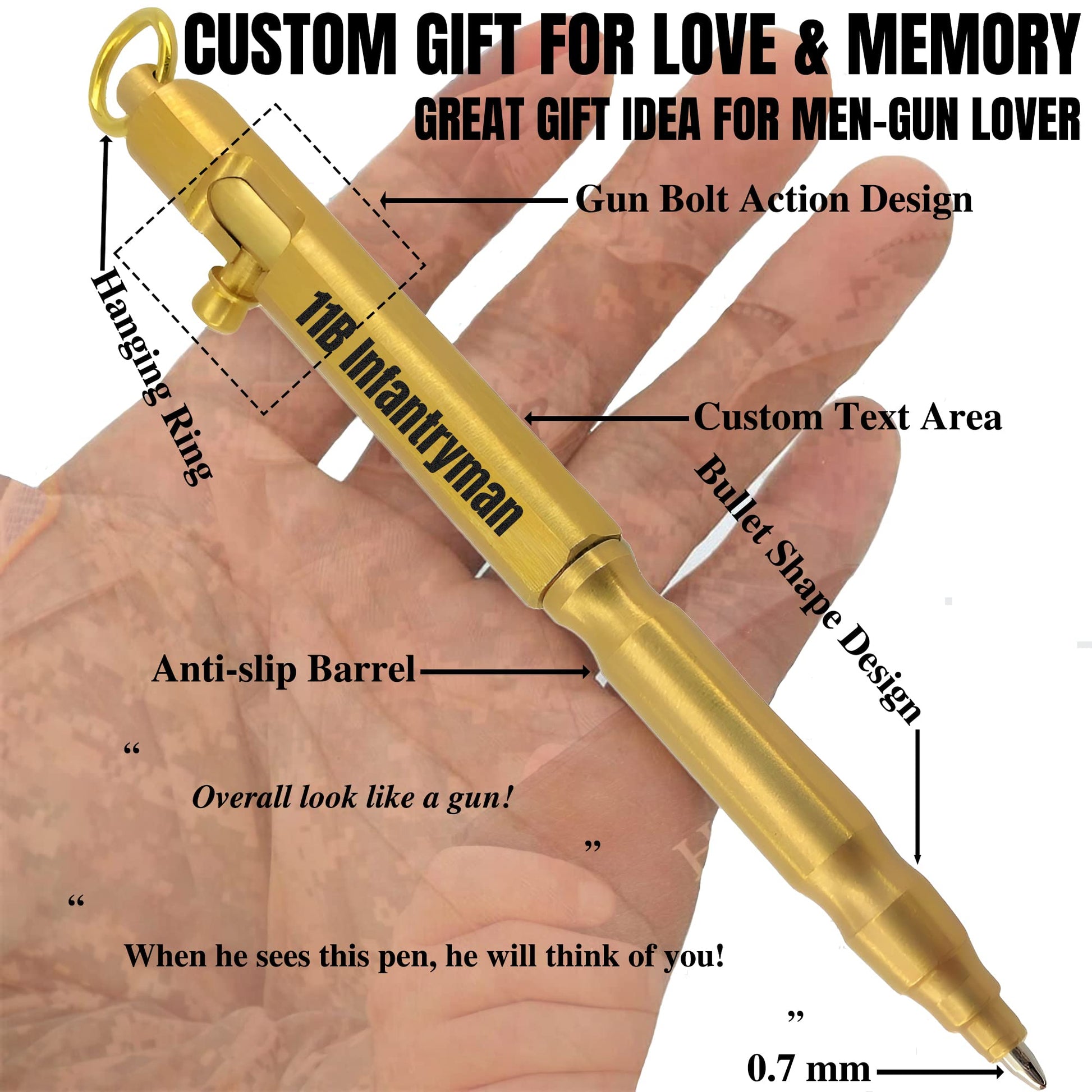 Auchic Custom Bolt Action Pen Free Engraving Custom Pocket EDC Metal Pen with 3 Refills Engravable