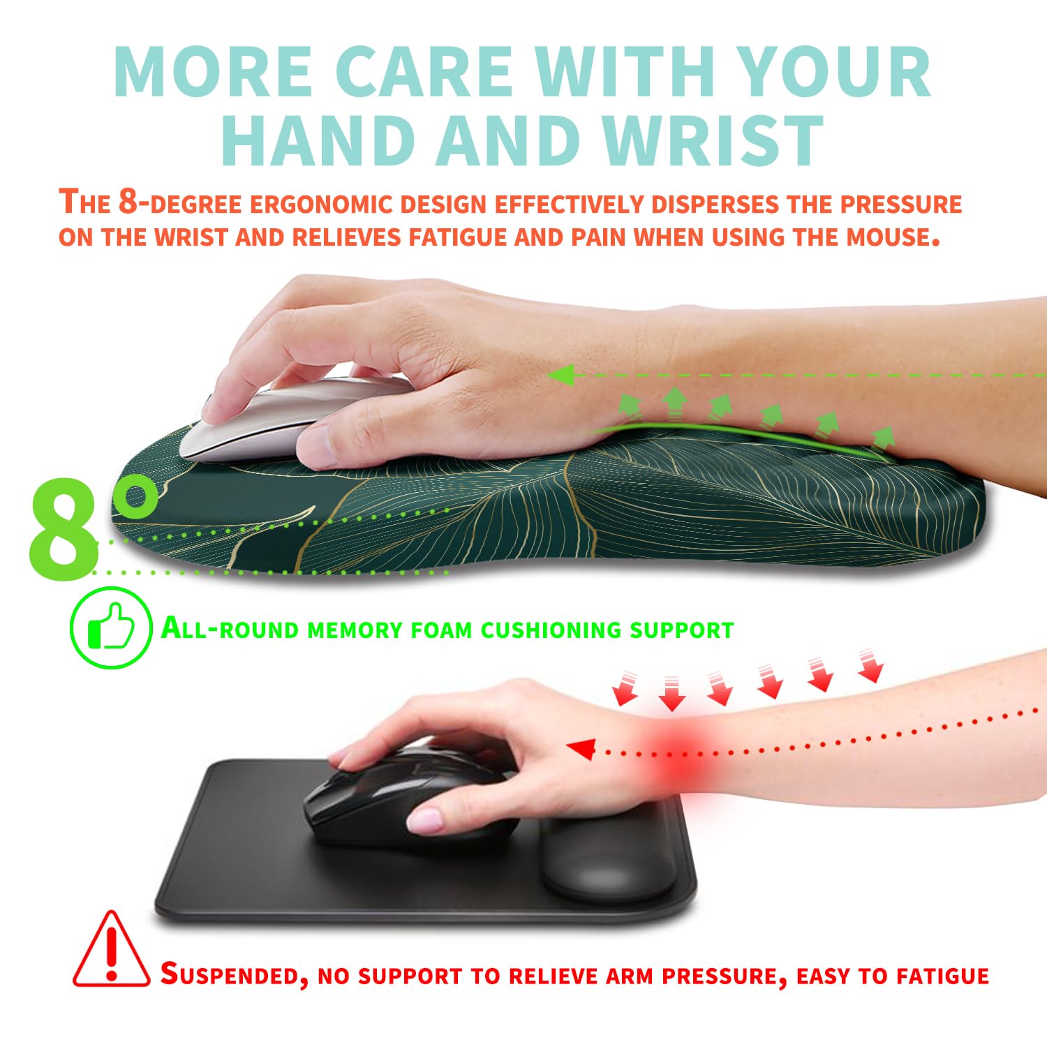 Kuosgm Ergonomic Mouse Pad Wrist Support with Memory Foam Massage Bulge, Carpal Tunnel Pain Relief