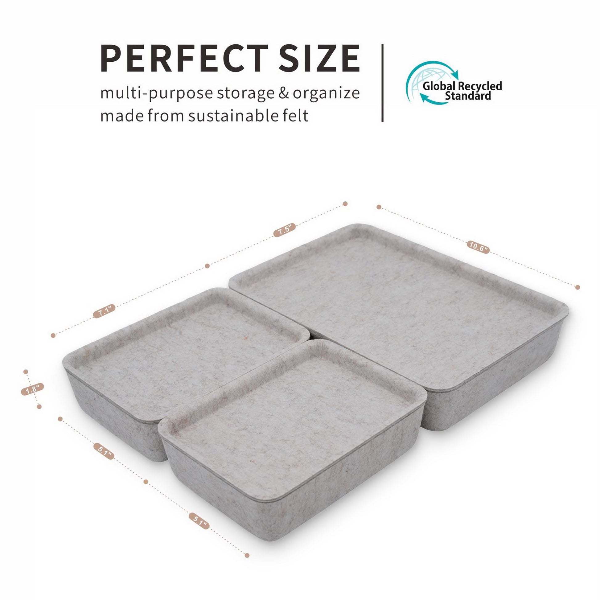 Welaxy Oatmeal Lidded Felt Drawer Organizers 3pc Office Makeup Storage Box