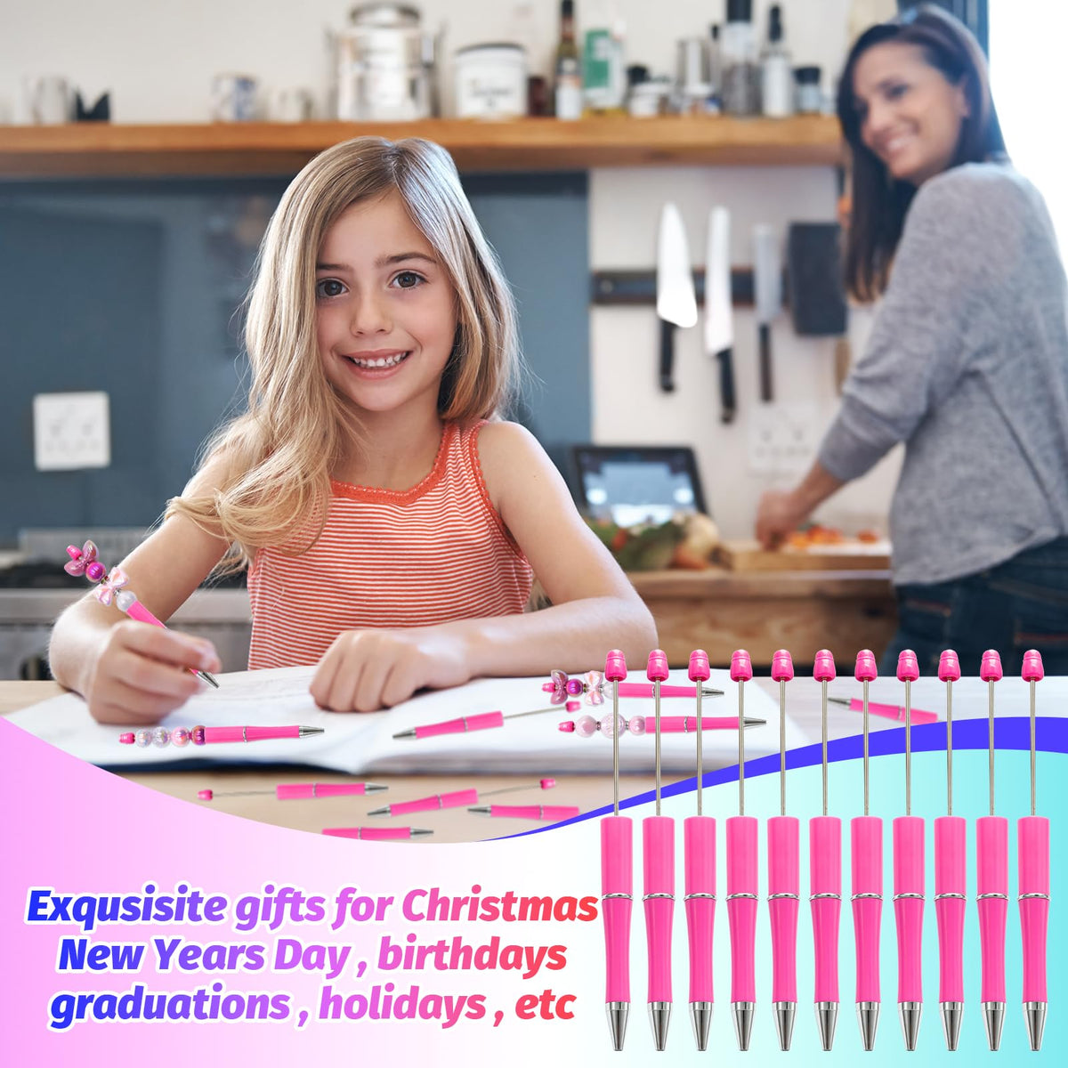 DASTTUIS 300 Pieces DIY Beadable Pen Kit – 100 Plastic Ballpoint Pens with Refills & Bags – School