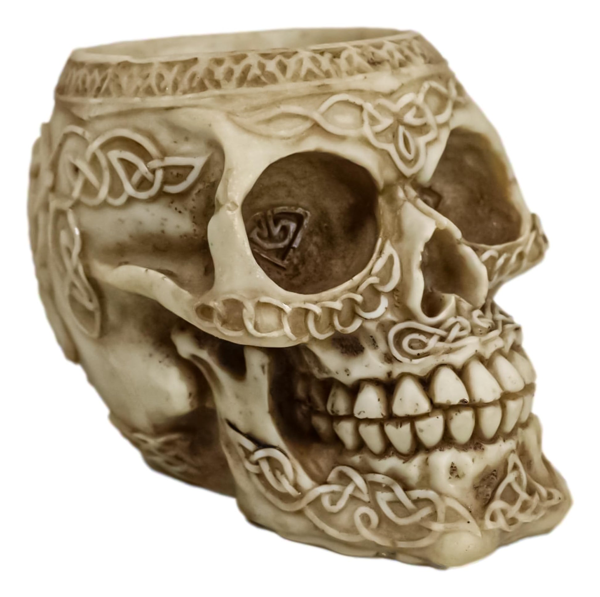 Ebros Gift Day Of The Dead Celtic Tribal Tattoo Skull Pen Holder Figurine 4.5" L Office Desktop