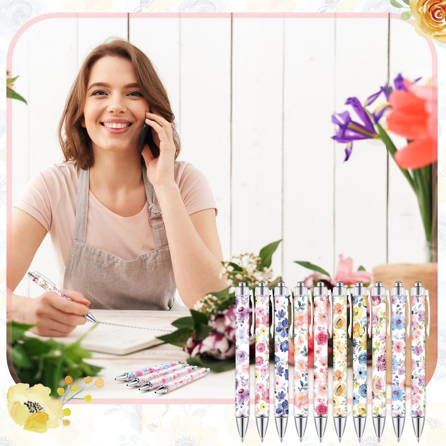 TecUnite 30 Pcs Flower Ballpoint Pens Floral Pens Bulk Floral Birthday Party Favors for Women 1.00