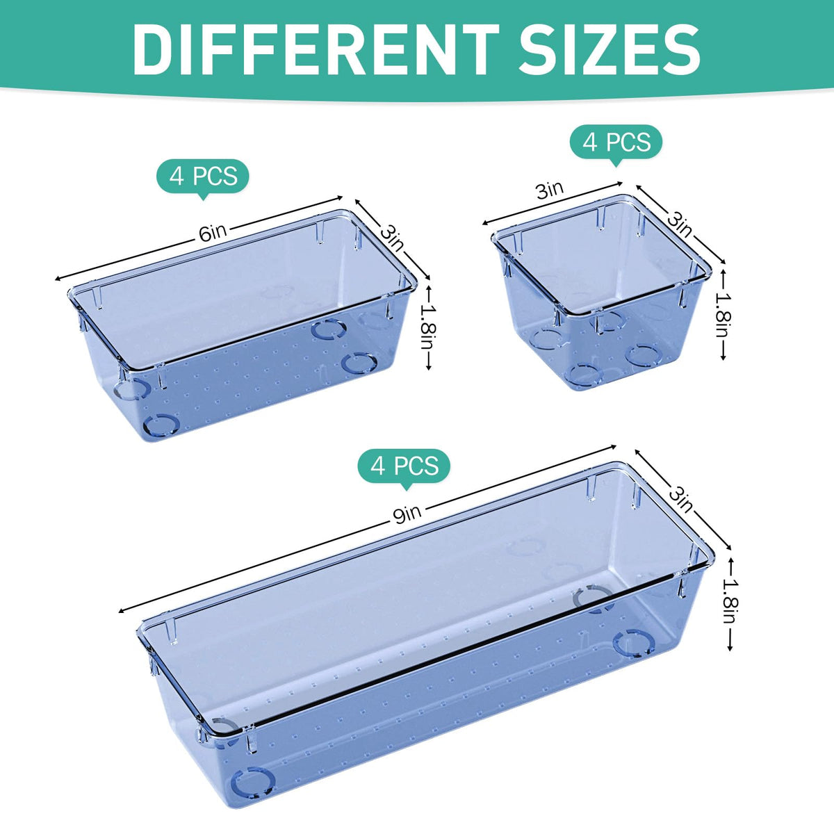 6 Pack Clear Drawer Organizer Set, Drawer Storage Trays, Storage Bins