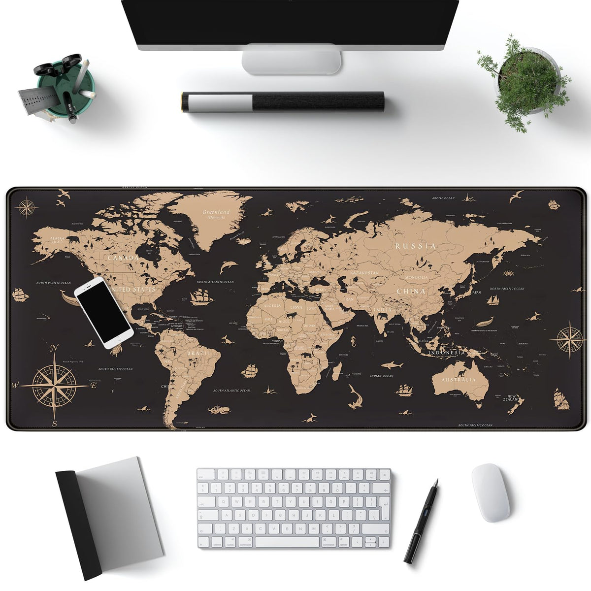 World Map Desk Mat Historical World Map Desk Pad Extra Large Computer Mouse Pad XL Black