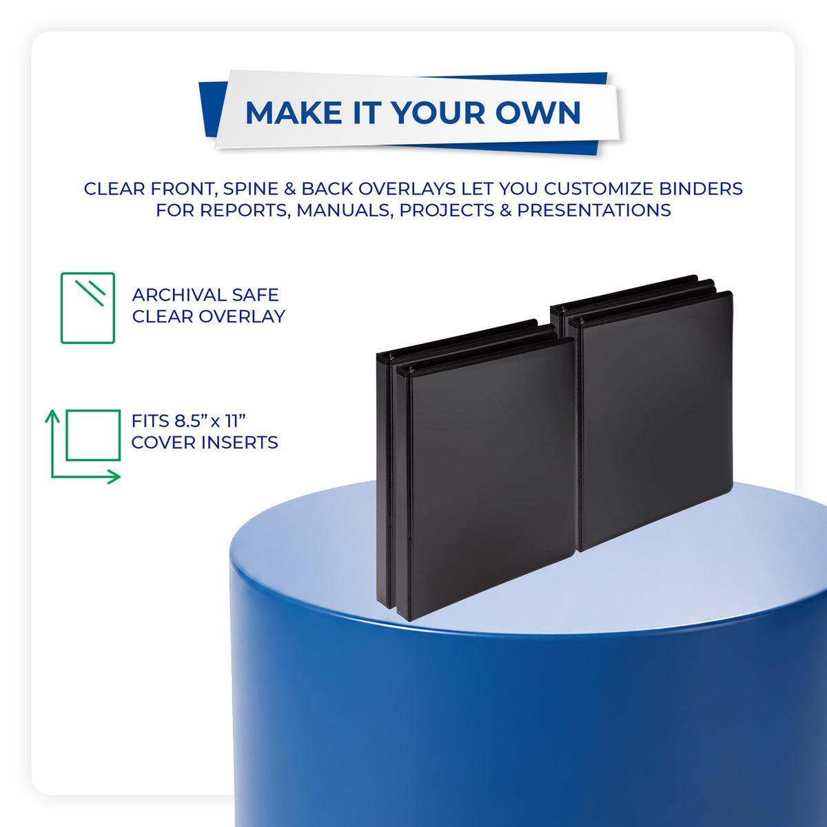 Samsill Durable 0.5 inch 3 Ring Binder, D Ring Binder, 100% Recycled Chipboard, Black, 4 Pack