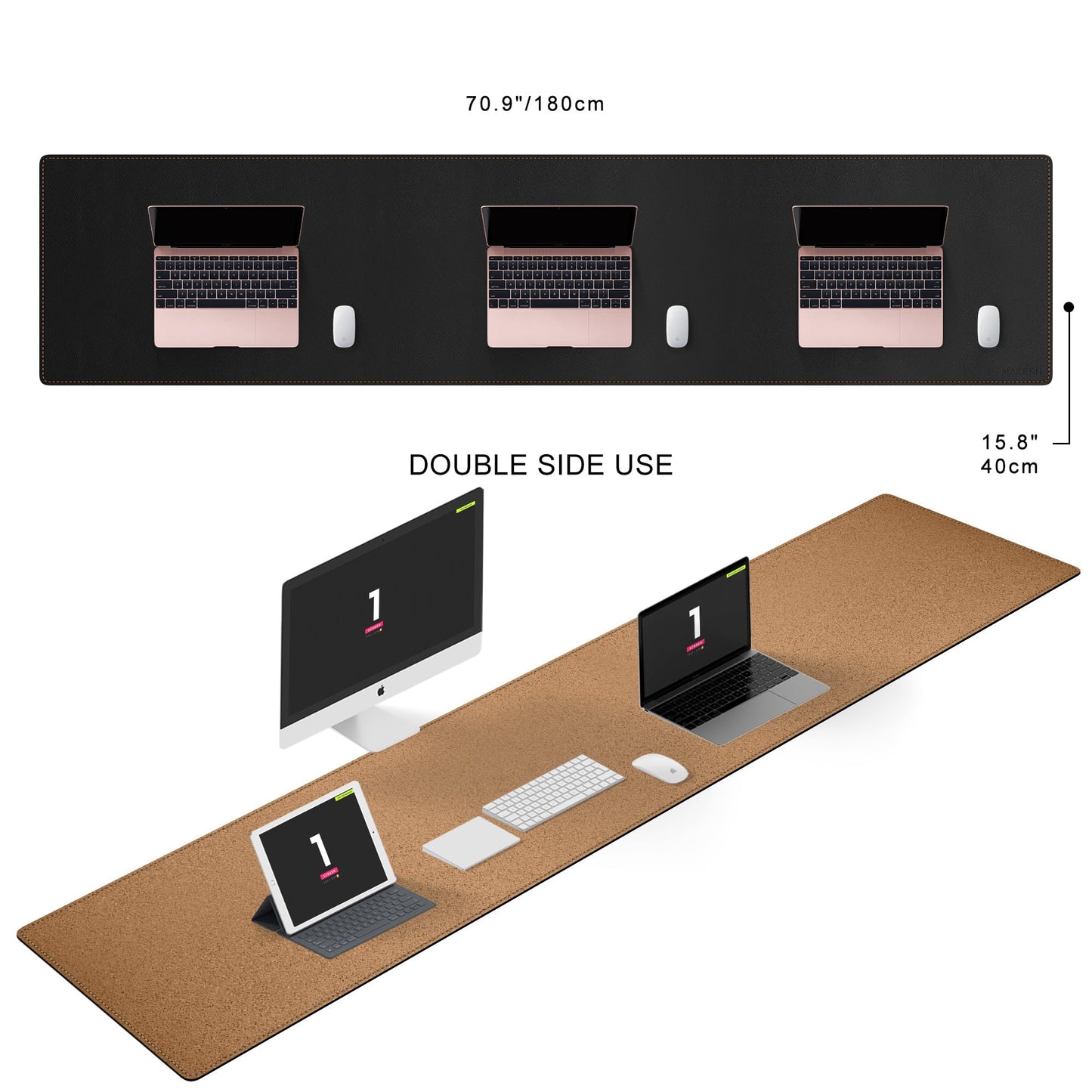 MAIDERN 70.8”x 15.7” Leather Desk Pad, Large Desk Mat, Cork & Leather Large Mouse pad for Desk