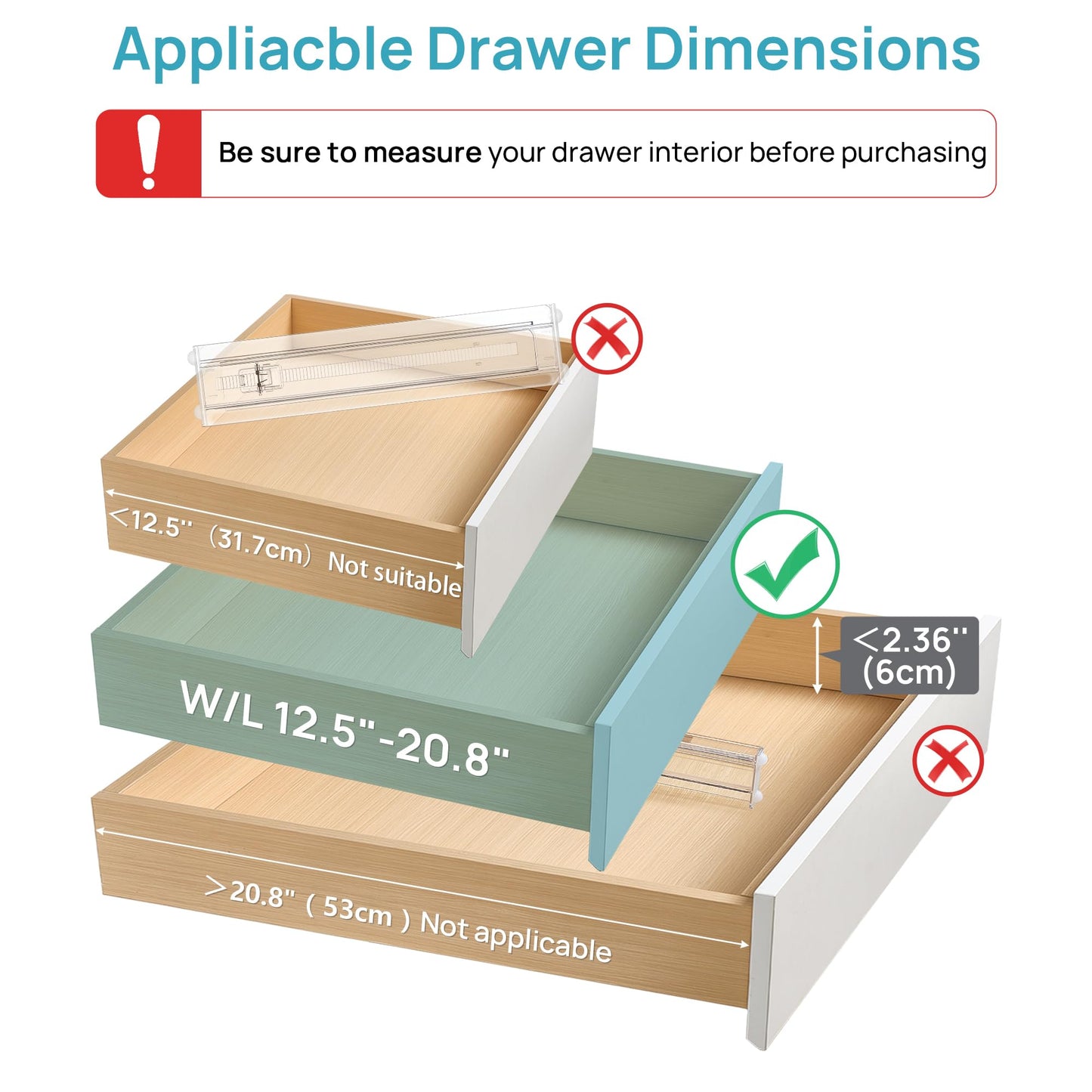 Vtopmart 4 Pack Shallow Drawer Dividers, 2.36" High 12.5"-20.8" Adjustable Expandable Kitchen