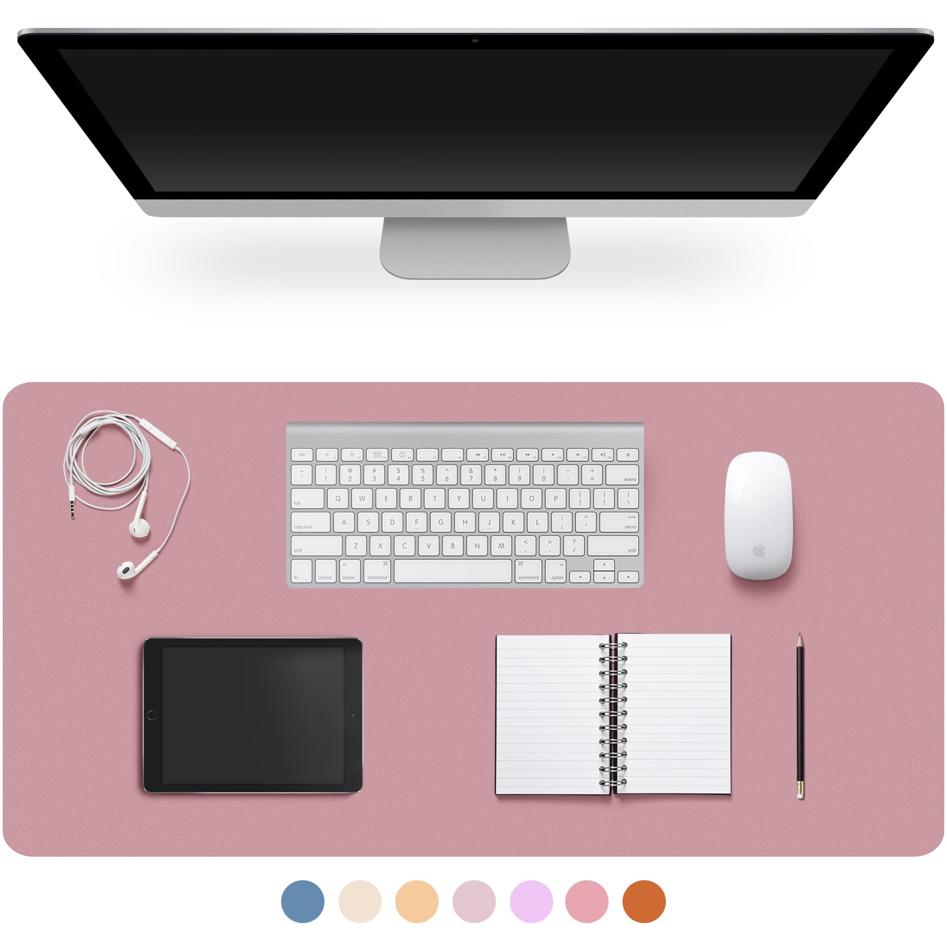 Leather Desk Pad Protector,Non-Slip Desk Pad(Purple Pink, 47.2" x 17")