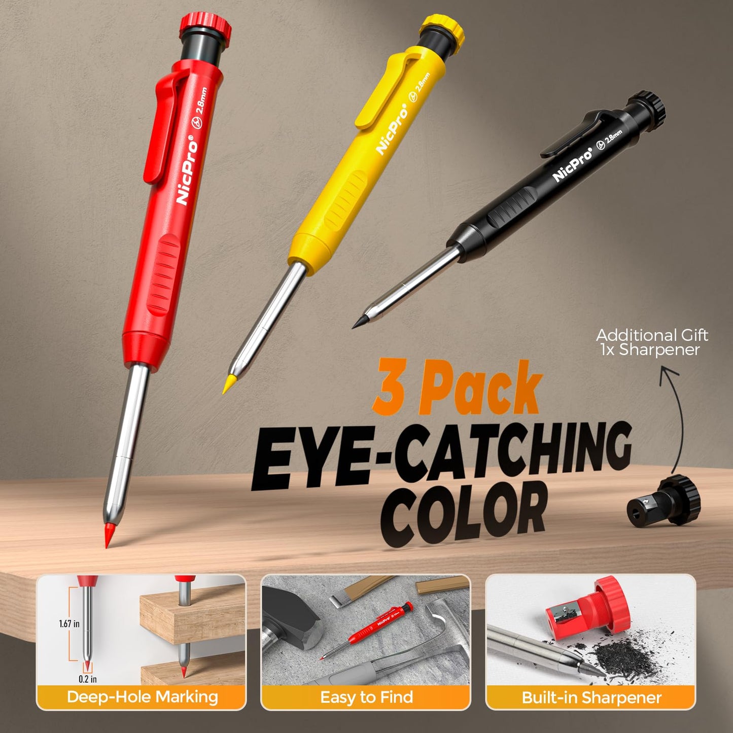 Nicpro 39 Pack Carpenter Pencil Set with Sharpener, Canvas Case