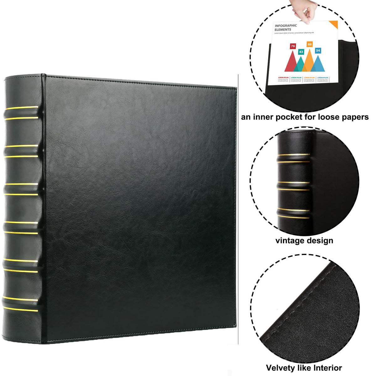 LETVPVOW Vintage Hardback 3 Ring Binder 2 Inch, Professional Leather Binders 2 Inch D Ring, Holds