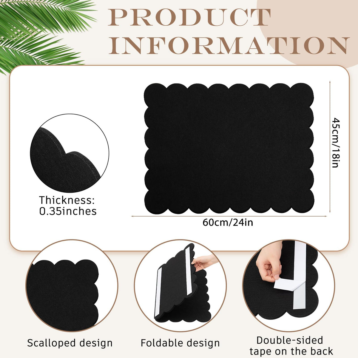 Mooliwe Scalloped Felt Bulletin Cork Board Foldable Black 24 * 18 Inch