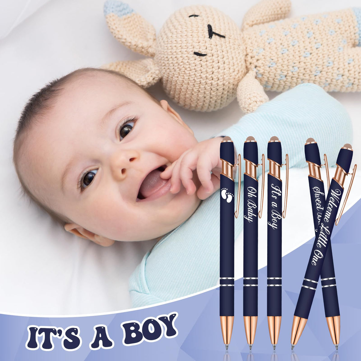Jspupifip 50 Pcs Baby Shower Ballpoint Pens with Stylus Tip, Dark Blue