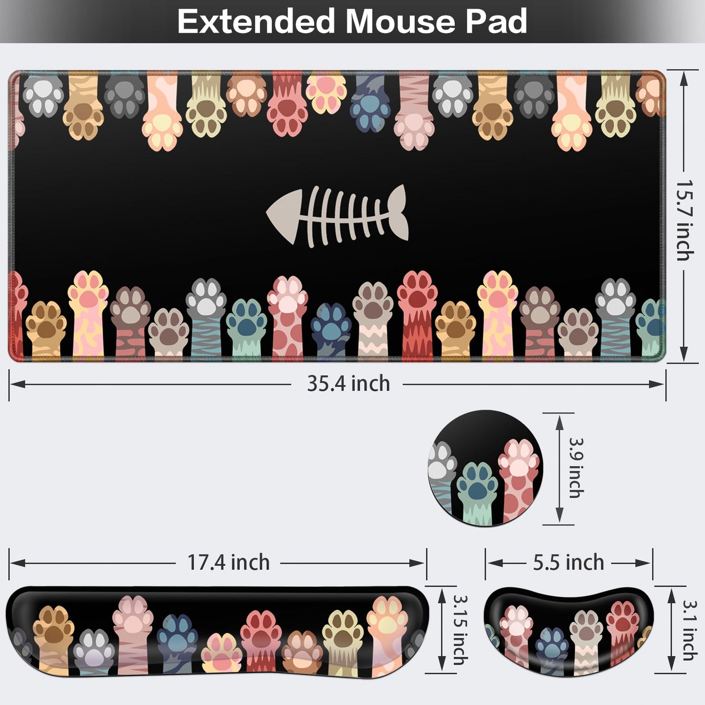 Desk Mat, Large Gaming Mouse Pad with Wrist Rest, 4 in1