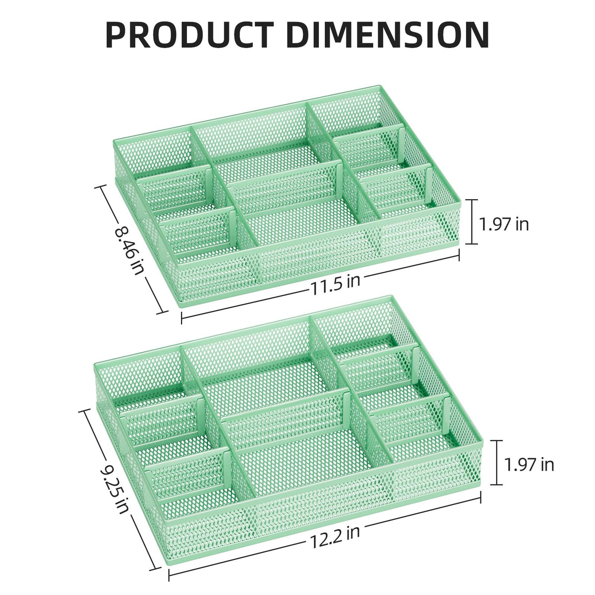 Marbrasse 2 Pack Desk Drawer Organizer, Mesh Drawer Organizer Tray with 8 Adjustable Compartments