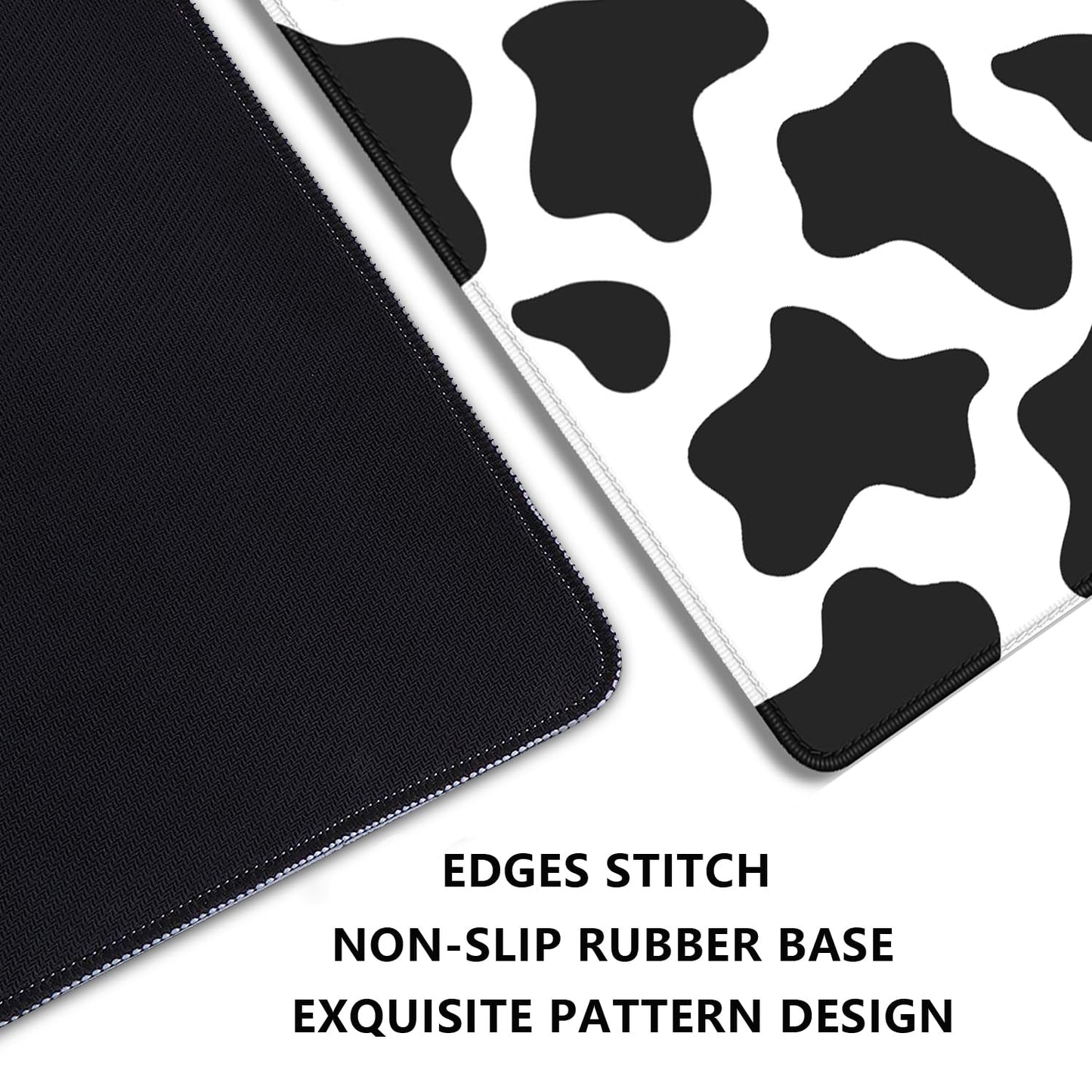 Cow Print Desktop Mouse Pad,Desk Mouse Mat with Non-Slip Stitched Edges,Desk Pad Mouse Pad for