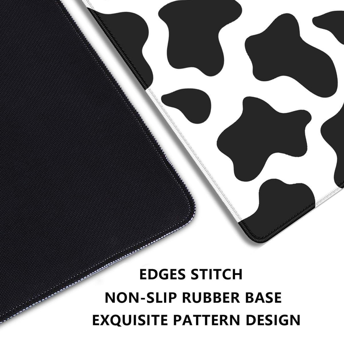 Cow Print Desktop Mouse Pad,Desk Mouse Mat with Non-Slip Stitched Edges,Desk Pad Mouse Pad for
