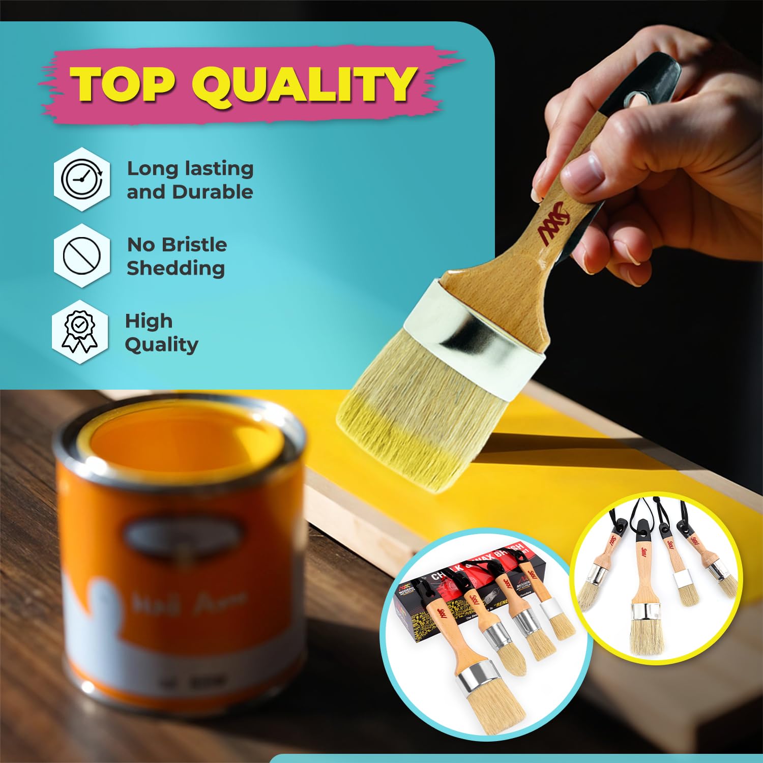 Chalk and Wax Paint Brushes, 5 Pcs Furniture Wax Brush, Natural Bristle