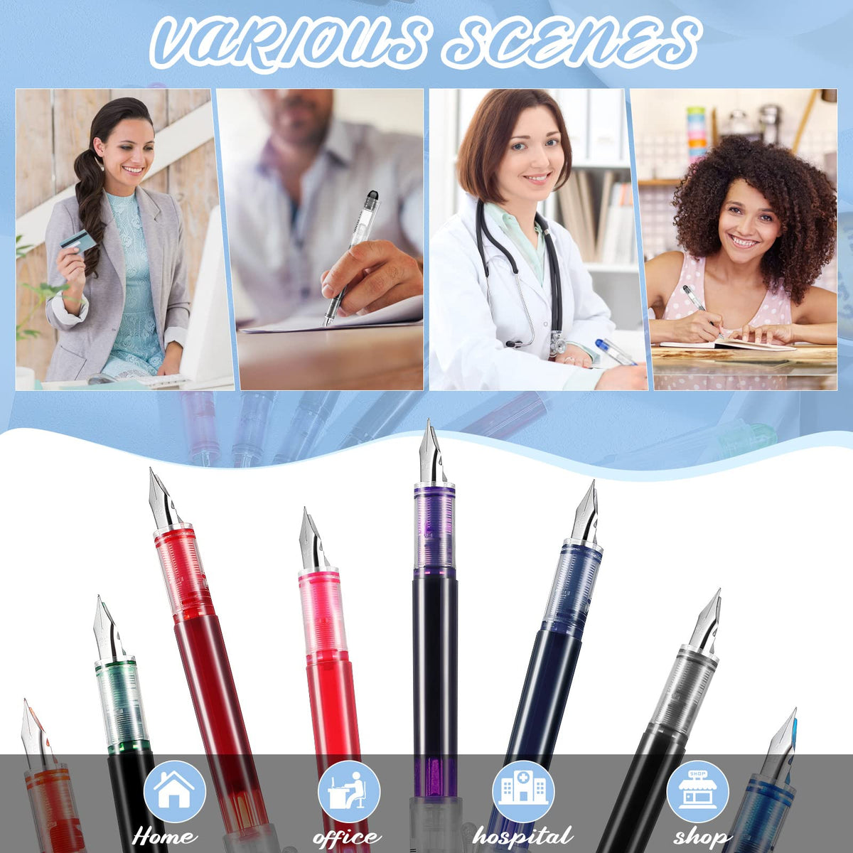 Laumoi 40 Pack Disposable Fountain Pens Set, Colored Ink Fountain Pens for Writing, Extra Fine Nib