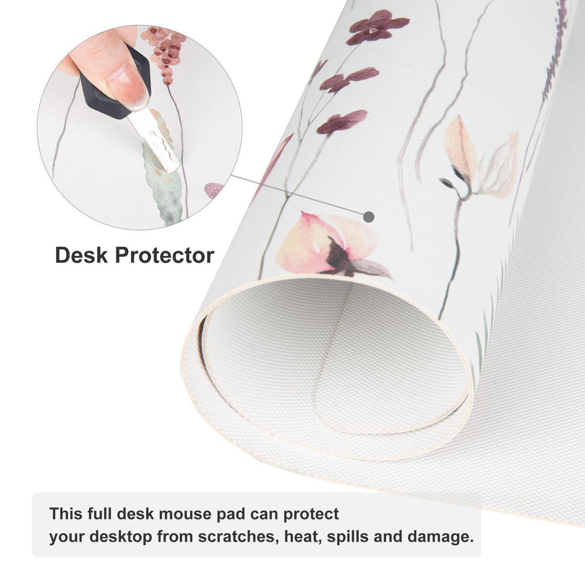 QiyI PU Leather Large Mouse Pad, Office Decor, 31.5" x 15.7", Wildflowers