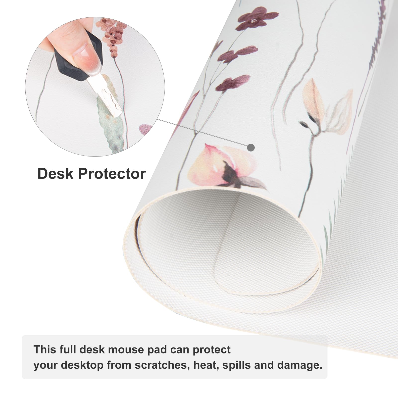 QiyI PU Leather Large Mouse Pad, Office Decor, 31.5" x 15.7", Wildflowers