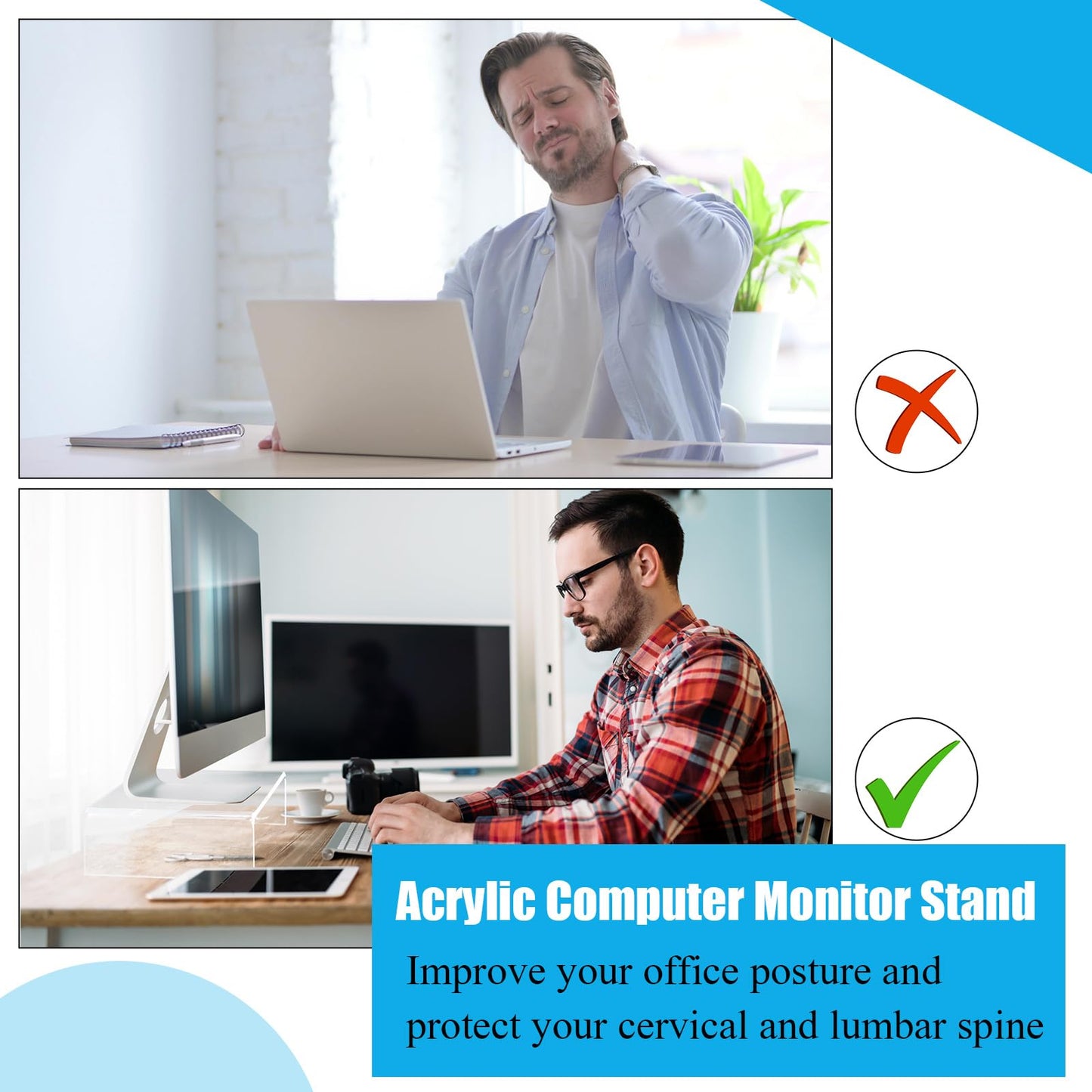 Jetec 2 Pcs Acrylic Monitor Stand Desktop Computer, Clear, 12 x 8 x 3 Inch