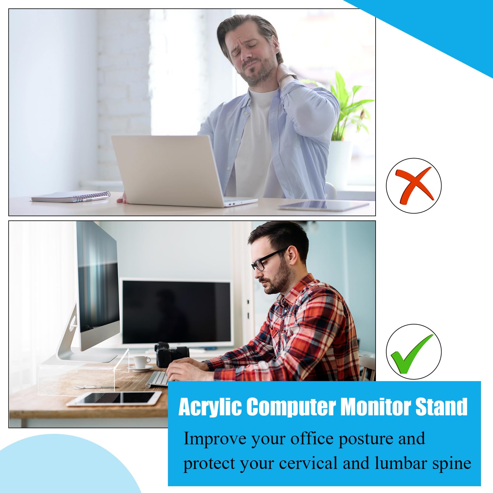 Jetec 2 Pcs Acrylic Monitor Stand Desktop Computer, Clear, 12 x 8 x 3 Inch