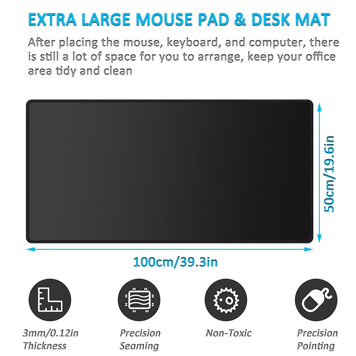 LL-COEUR Black XXL Computer Mouse Pad 39.3x19.6x0.12inch, Oversized Keyboard Mousepad with