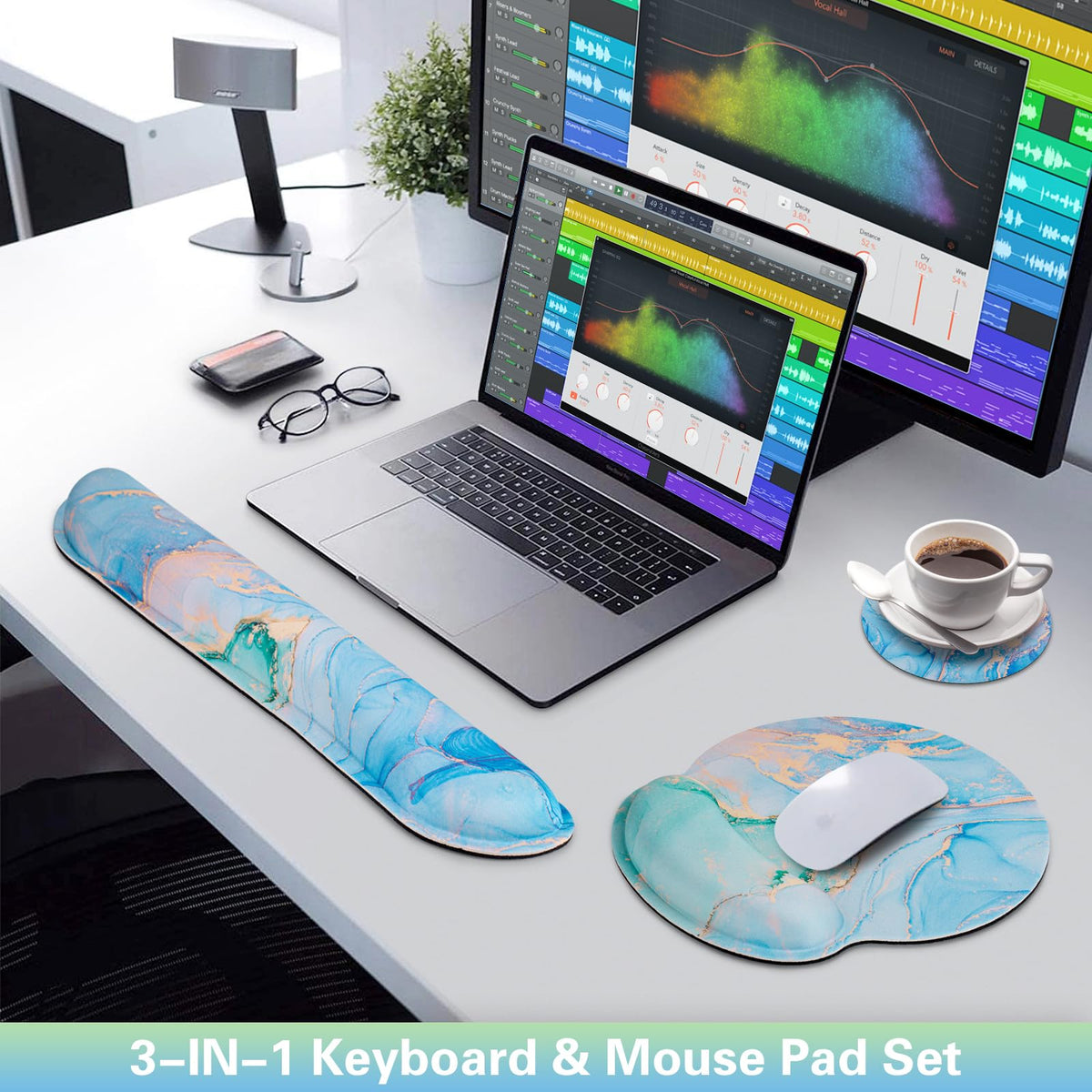 Mouse Pad Blue, 3-in-1 Mouse Pad with Wrist Rest for Keyboard and Mouse