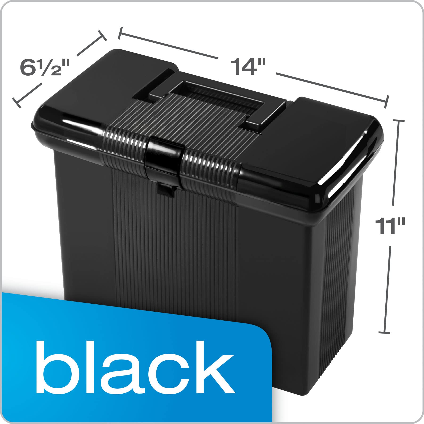 Pendaflex Portable File Box with File Rails, Hinged Lid with Double Latch Closure, Black, 3 Black