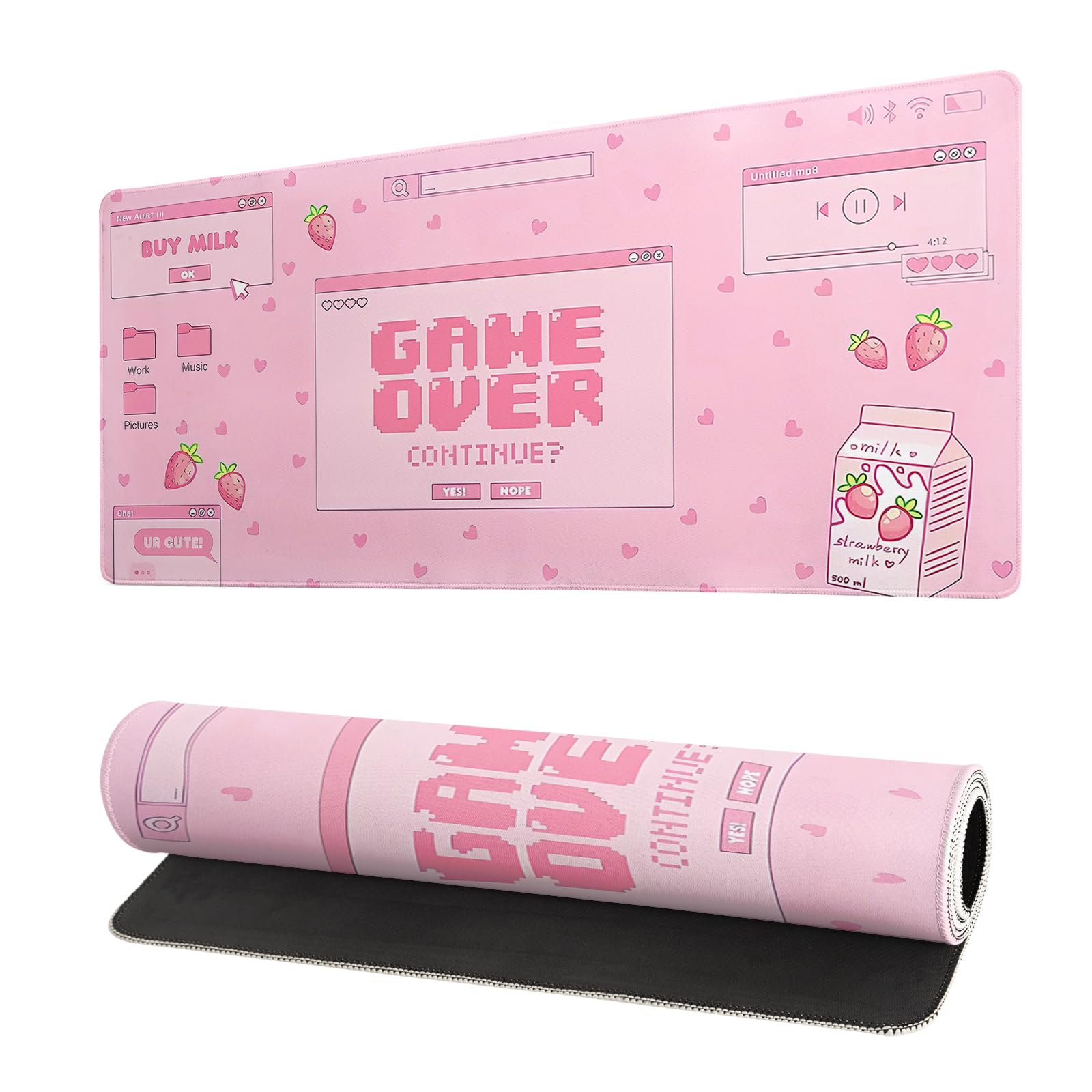 Pink Gaming Mouse Pad 27.6x11.8 Inch Pastel Game Over Large Mousepad Kawaii Office Decor for Women