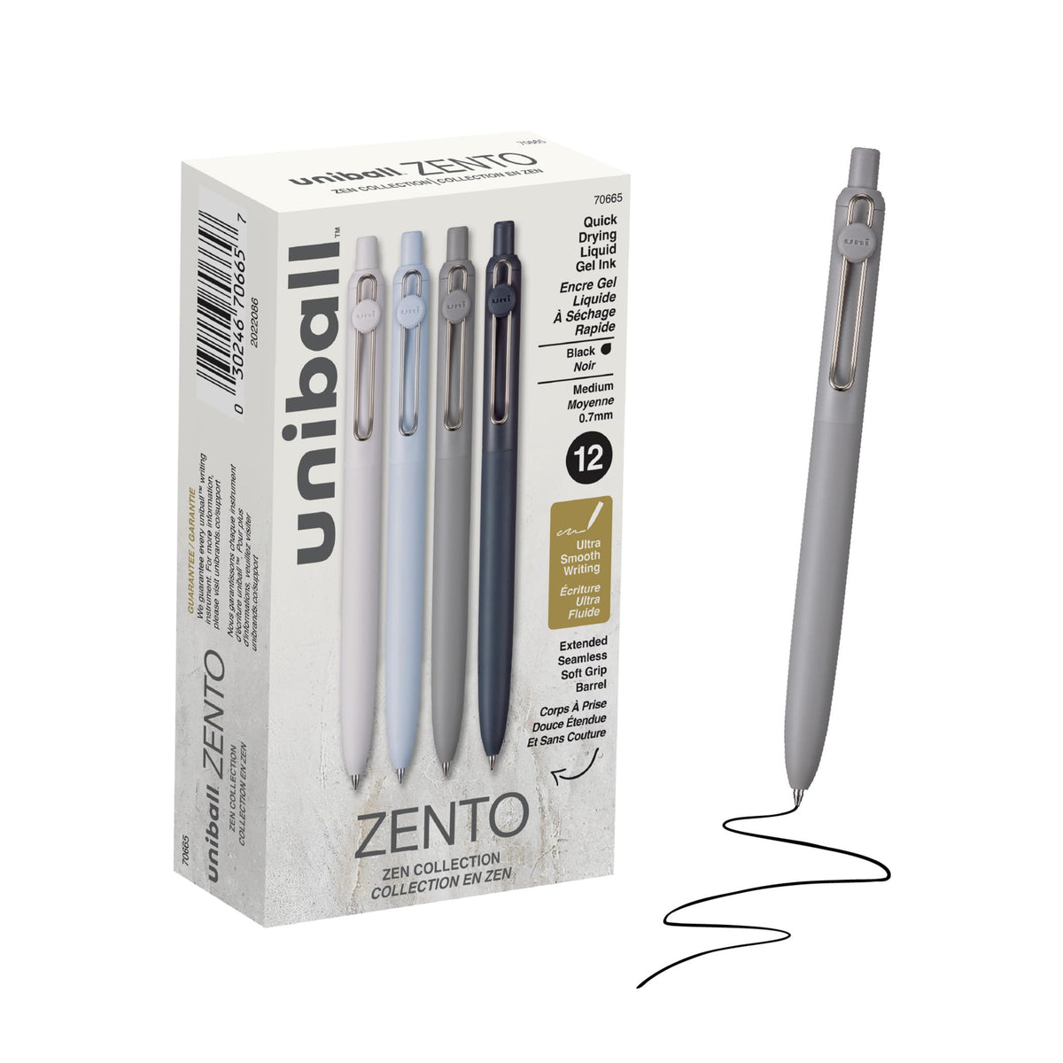 uniball™ Zento Gel Pens, Black Ink, 0.7mm Medium Point, 12 Count
