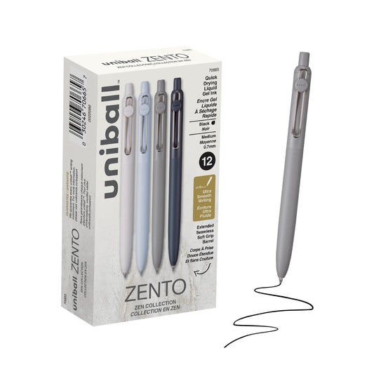 uniball™ Zento Gel Pens, Black Ink, 0.7mm Medium Point, 12 Count