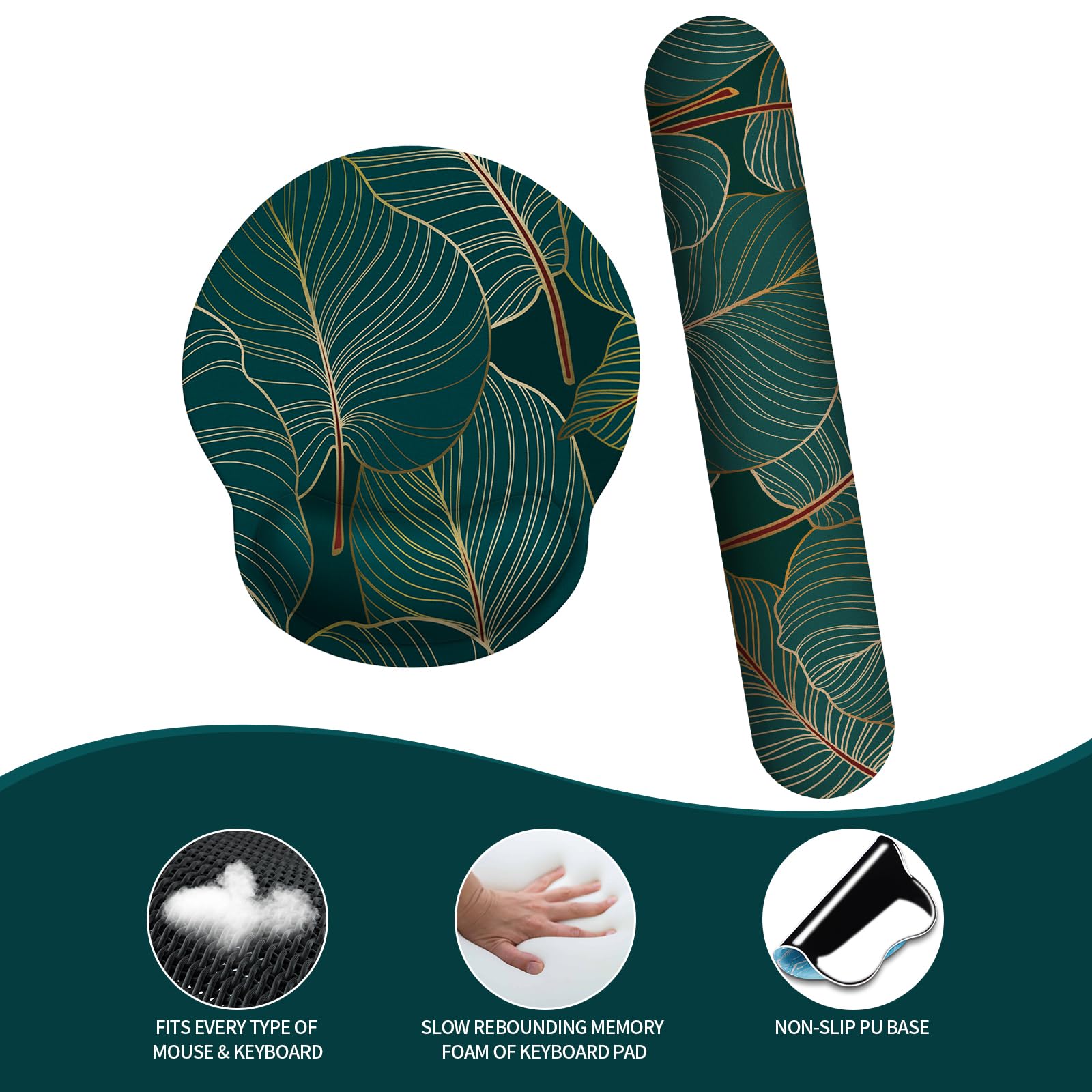 eulps Mouse Pad Wrist Support, Ergonomic Memory Foam Keyboard Wrist Pad & Gel Wrist Rest Set for