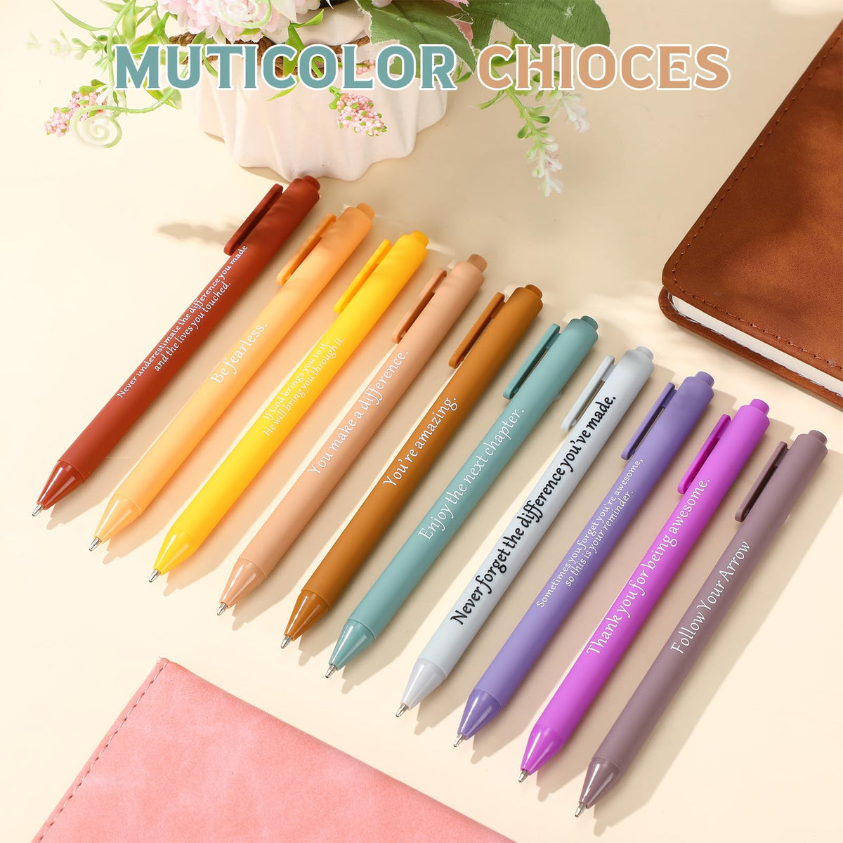 Teling 100 Pcs Inspirational Pens Bulk, Morandi Colors, Classic Style