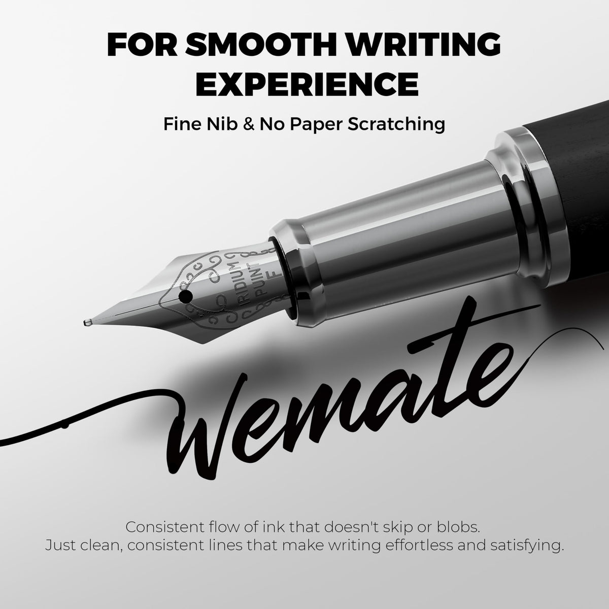 WEMATE Fountain Pen Set for Writing, Fine Nib, Black Ebony