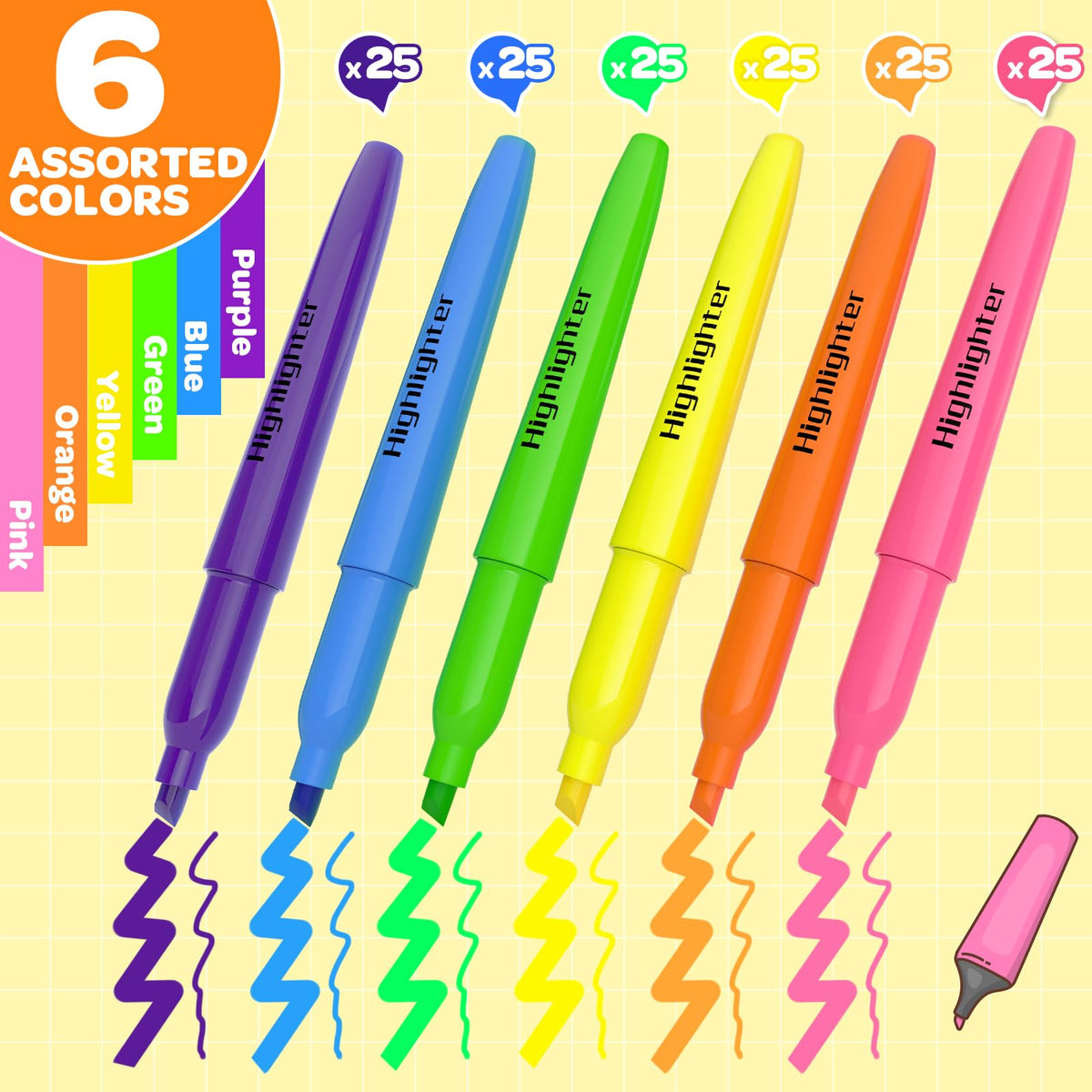 JSDOOGOO 150 Pack Highlighters Assorted Colors Bulk - Chisel Tip No Bleed Dry-Quickly Markers Set