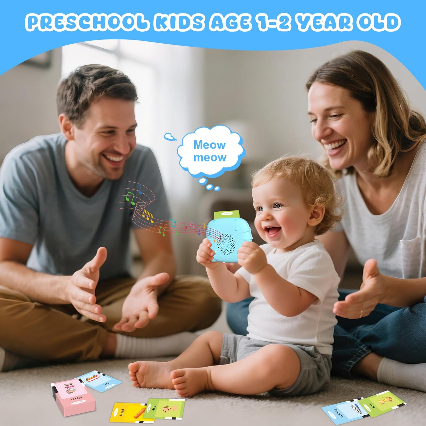 Toddler Talking Flash Cards for 1 2 3 4 5 Year Old Boys and Girls - Language Sensory Learning