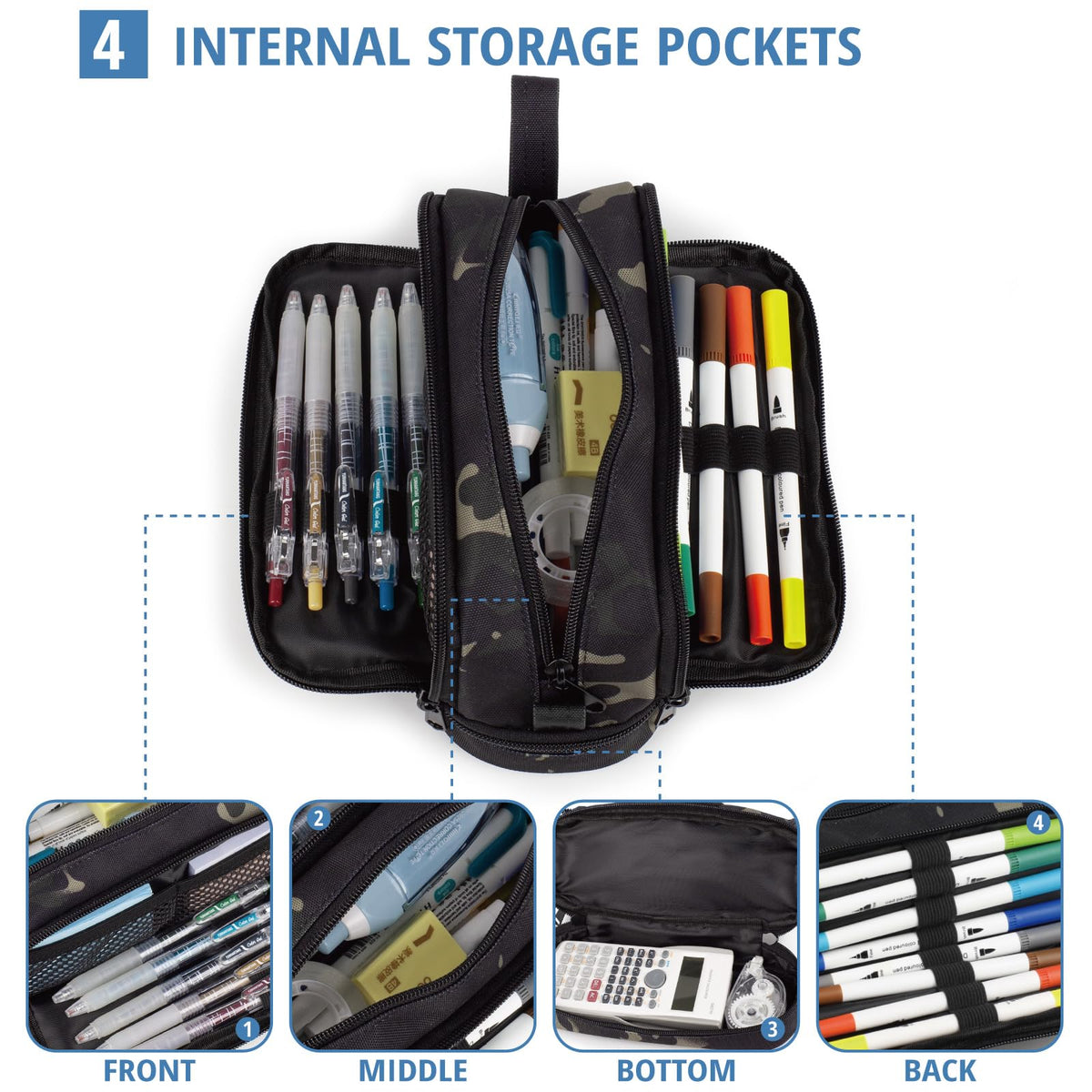 Tactical 4 Compartments Pencil Case for Boy, Large Pen Pouch Bag for School