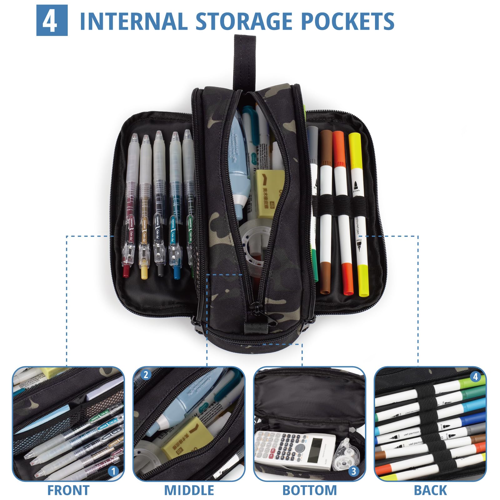 Tactical 4 Compartments Pencil Case for Boy, Large Pen Pouch Bag for School