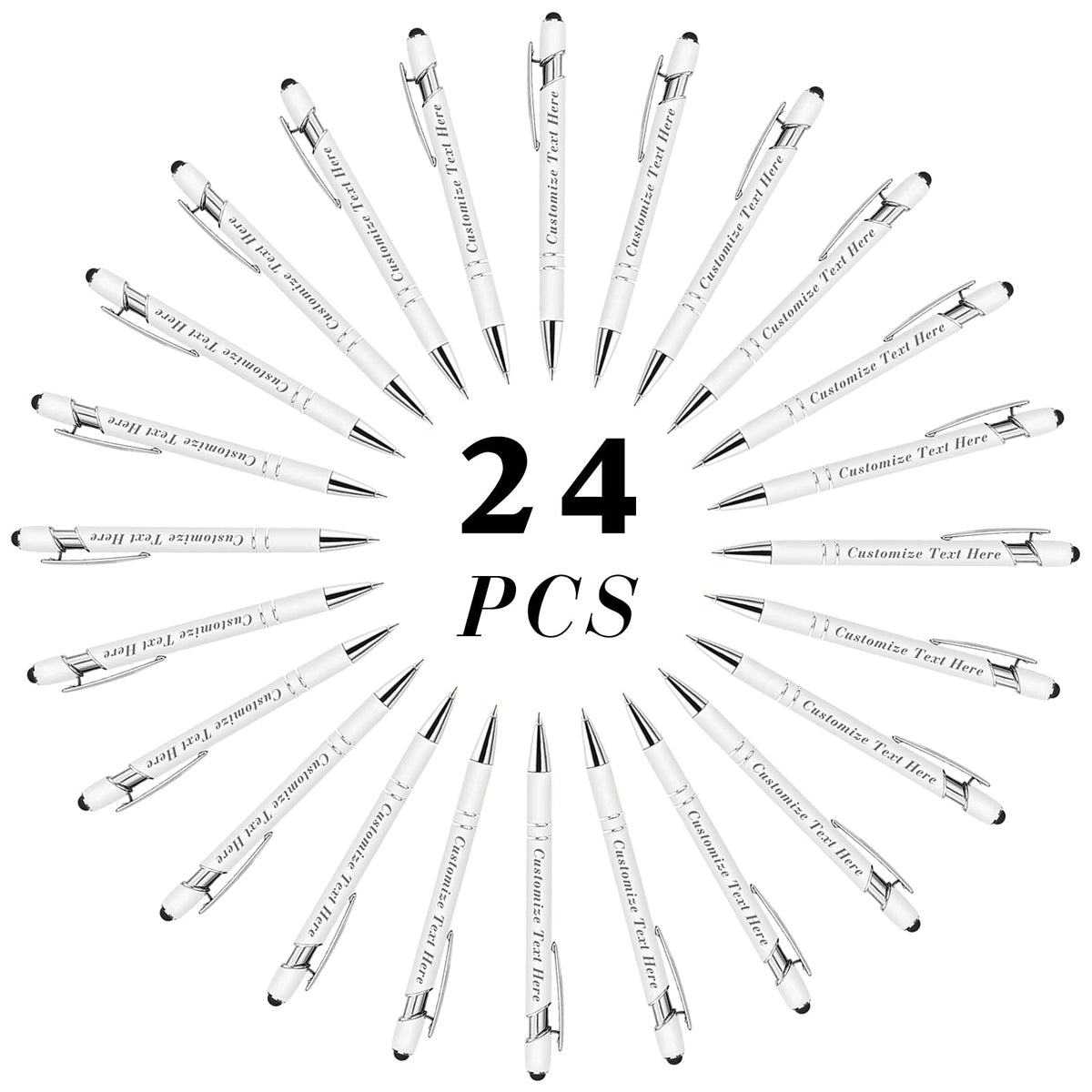 Personalized Pens Bulk with Stylus Tip 24 Pcs Custom Engraving Ballpoint Pens with Name Message