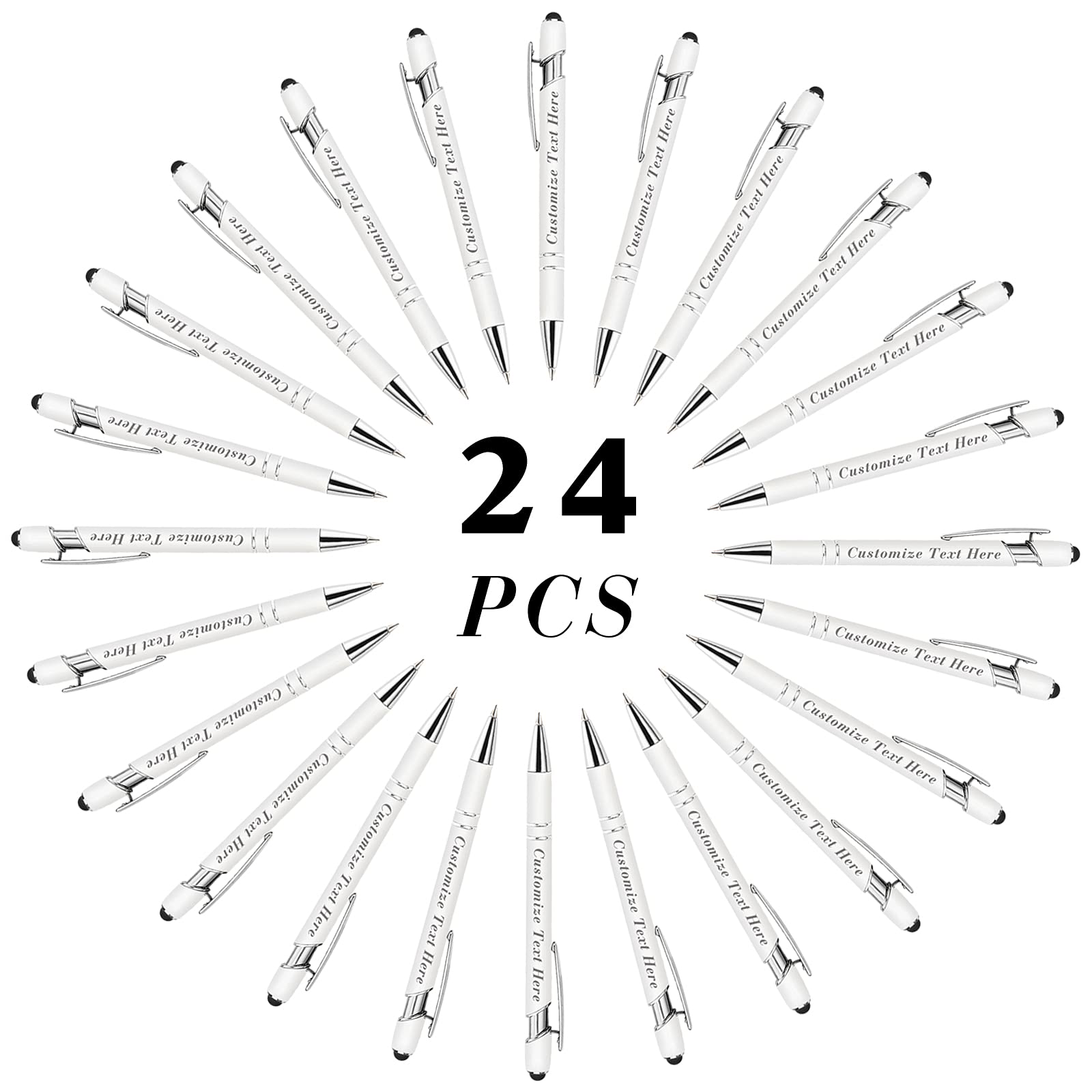 Personalized Pens Bulk with Stylus Tip 24 Pcs Custom Engraving Ballpoint Pens with Name Message