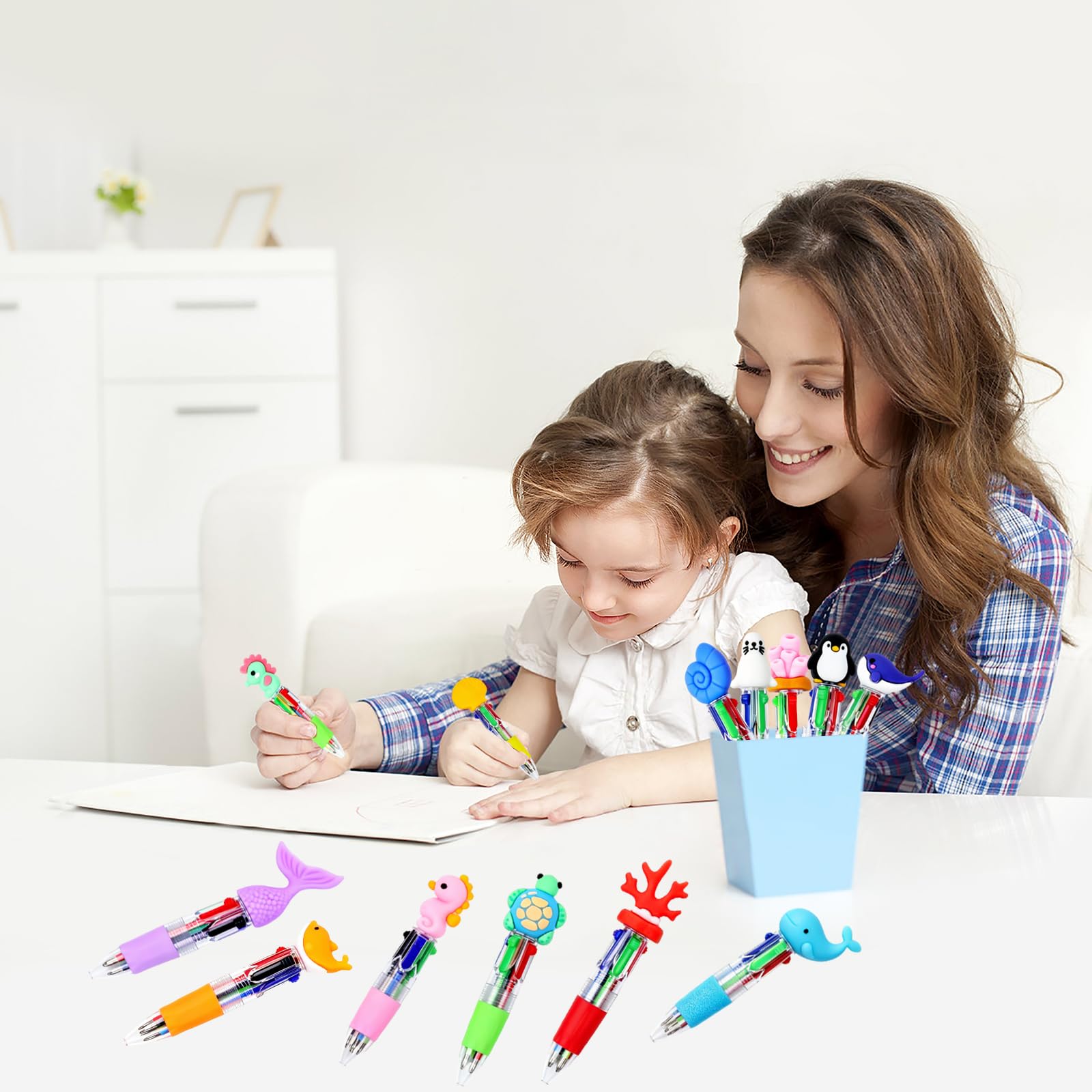 35 Pcs Mini Multicolor Pens in One 4-in-1 Fun Pens Bulk Gifts Ocean Animal