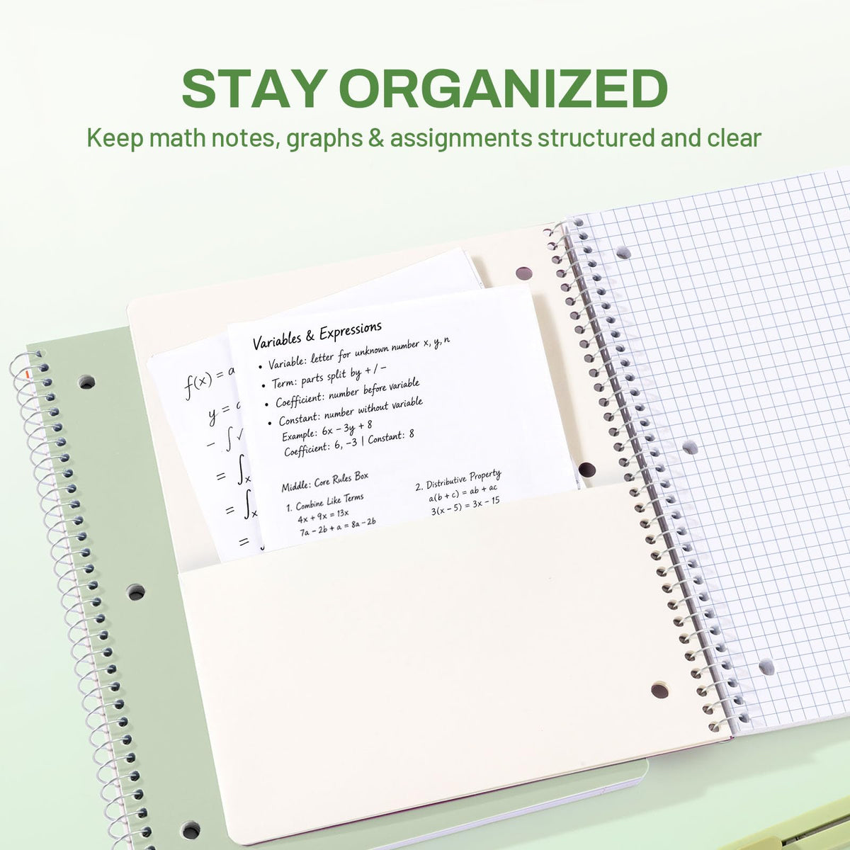SUNEE Spiral Notebook, 1-Subject, Graph Ruled Paper, 8" x 10-1/2", 100 Sheets per Notebook, 3-Hole